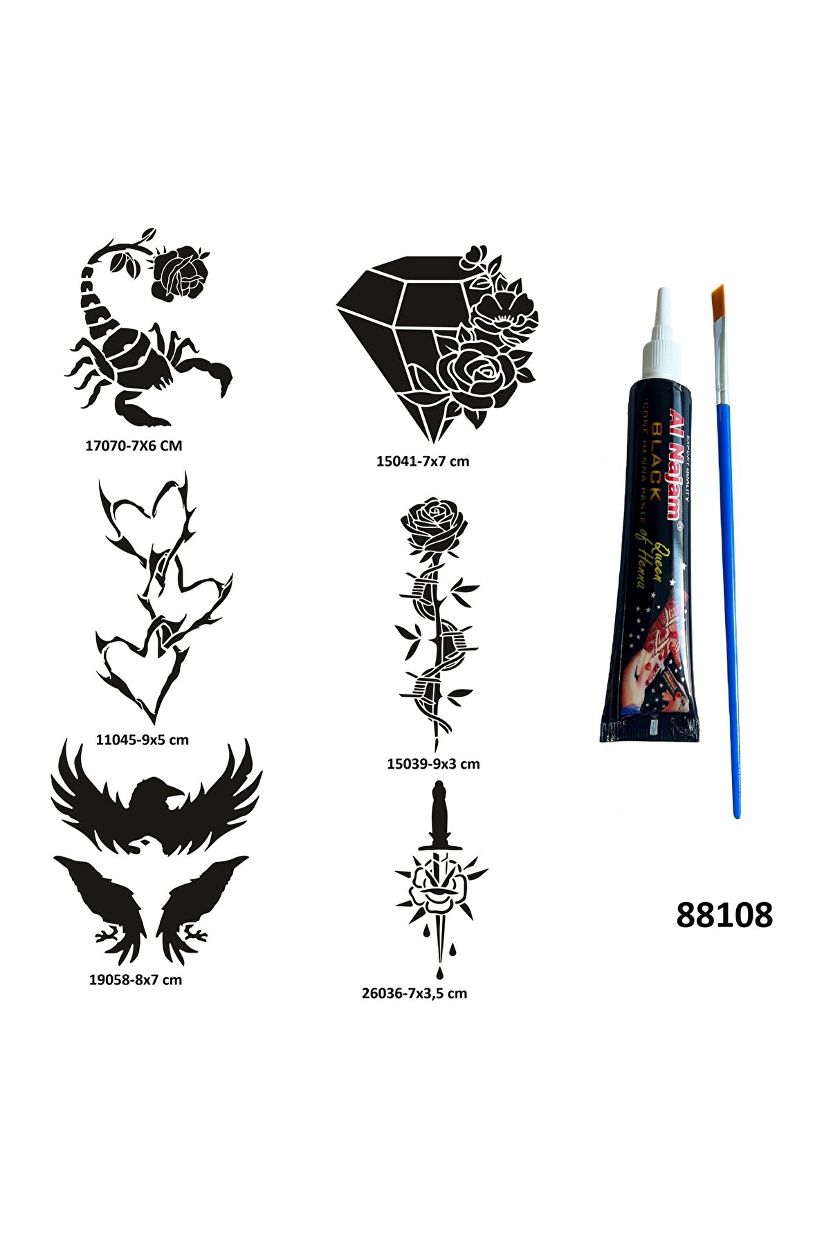 Ai̇rbrush Tattoo Akrep Elmas Geçi̇ci̇ Dövme Yapma Seti̇ Si̇yah Kına Ve Fırça Hedi̇yeli̇