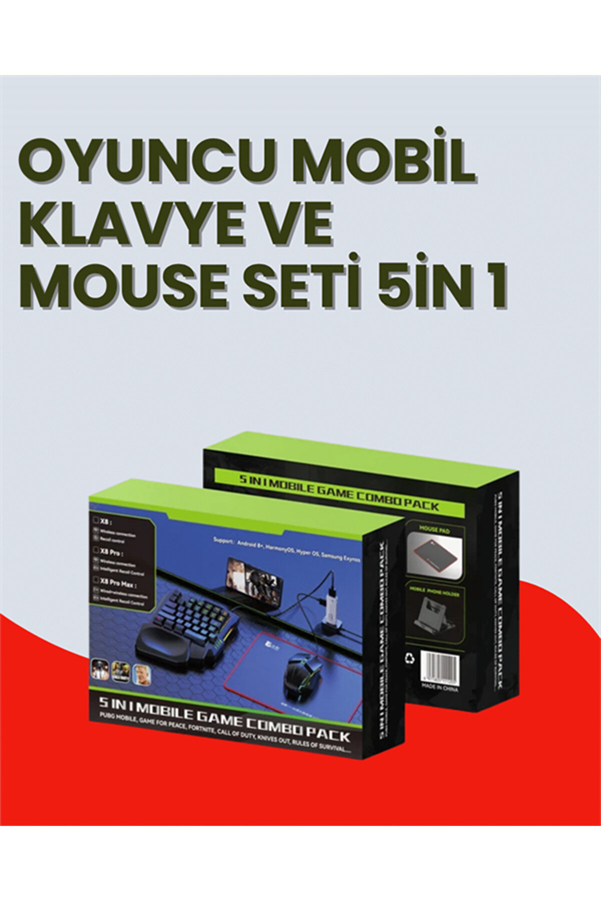 Zengezur 5İn1 Bt5.3 Mobi̇l Oyun Ki̇ti̇ Klavye Mouse Dönüştürücü Seti̇
