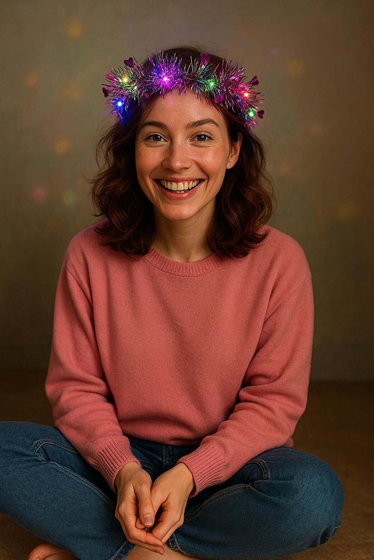 Go İthalat Kalp P&uuml;sk&uuml;ll&uuml; Gece Parıltısı 3 Modlu Led Li̇ Işıklı Ta&ccedil; Fuşya Renk (5258)