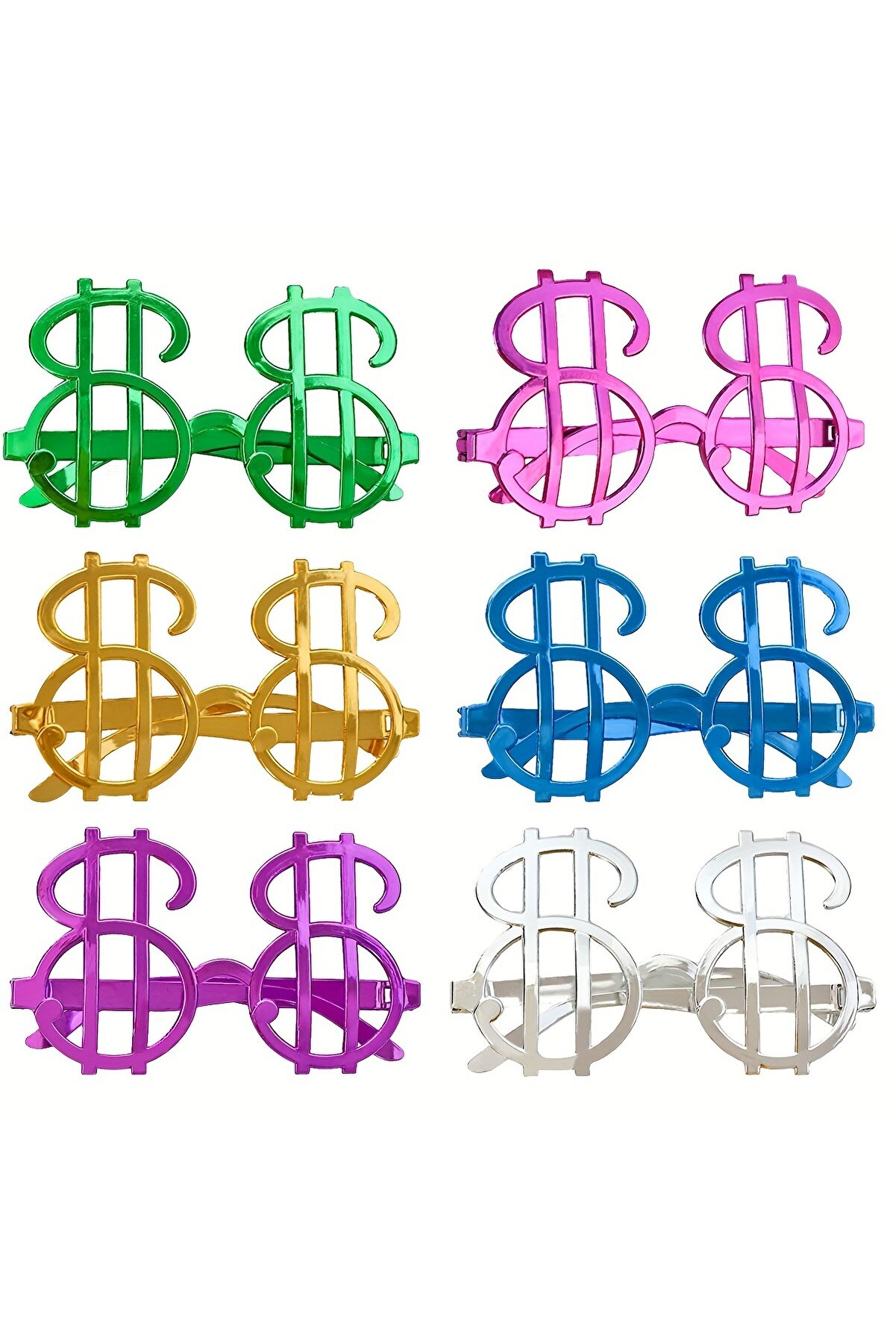 Go İthalat Dolar Şeki̇lli̇ Metali̇ze Parti̇ G&ouml;zl&uuml;ğ&uuml; 6 Adet (5258)