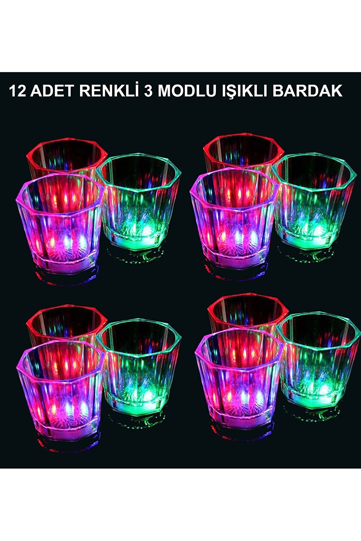 Go İthalat Led Işıklı Eğlence Bardakları - 3 Modlu Renk Deği̇şti̇ren Bardak 12 Adet (5258)