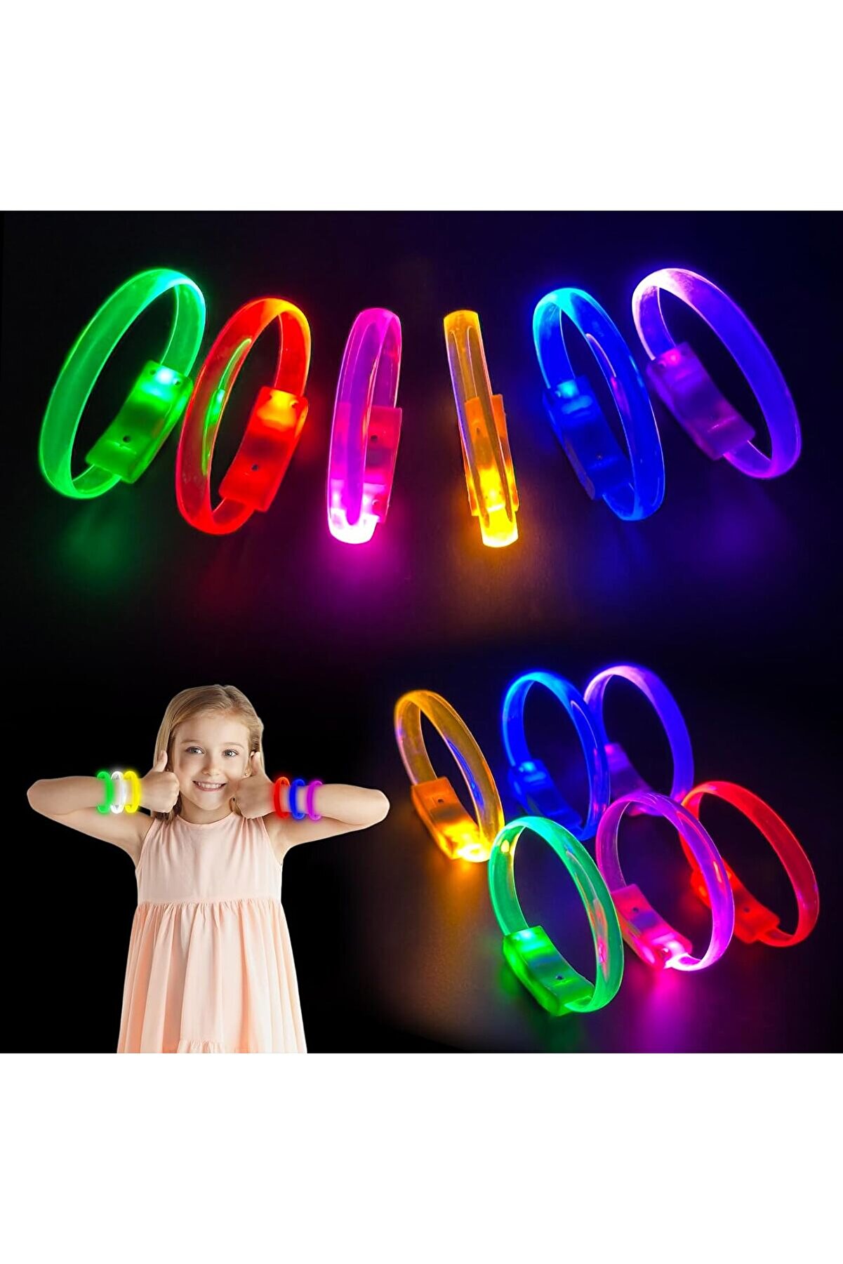 Go İthalat Festi̇val & Parti̇ Led Bi̇lekli̇k Baskı Yapılabi̇li̇r 3 Farklı Mod Işıklı 1 Adet (5258)