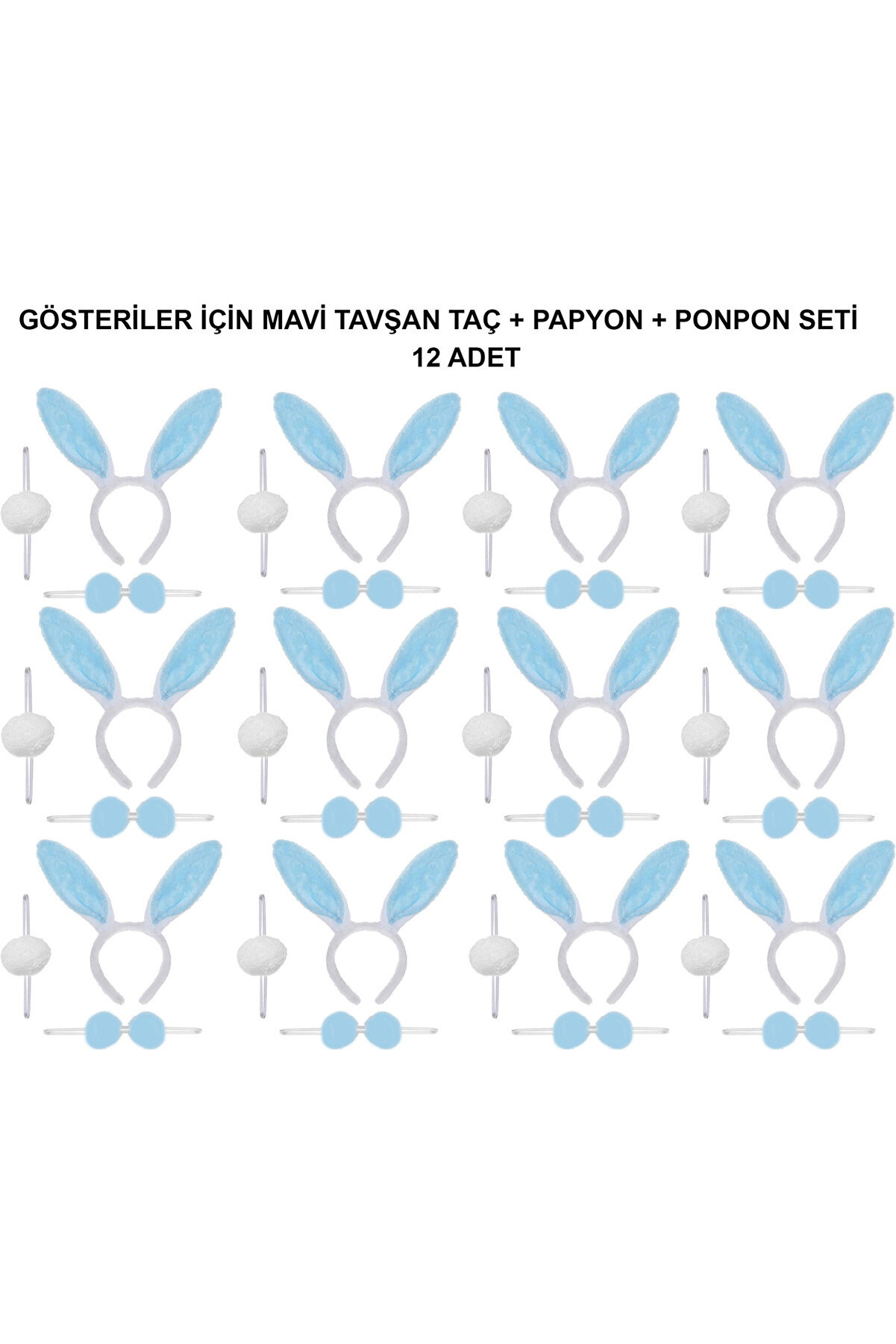 Go İthalat Mavi̇ Tavşan Kost&uuml;m Seti̇ &ndash; Ta&ccedil;, Papyon, Ponpon (12&rsquo;Li̇ Paket) (4457)