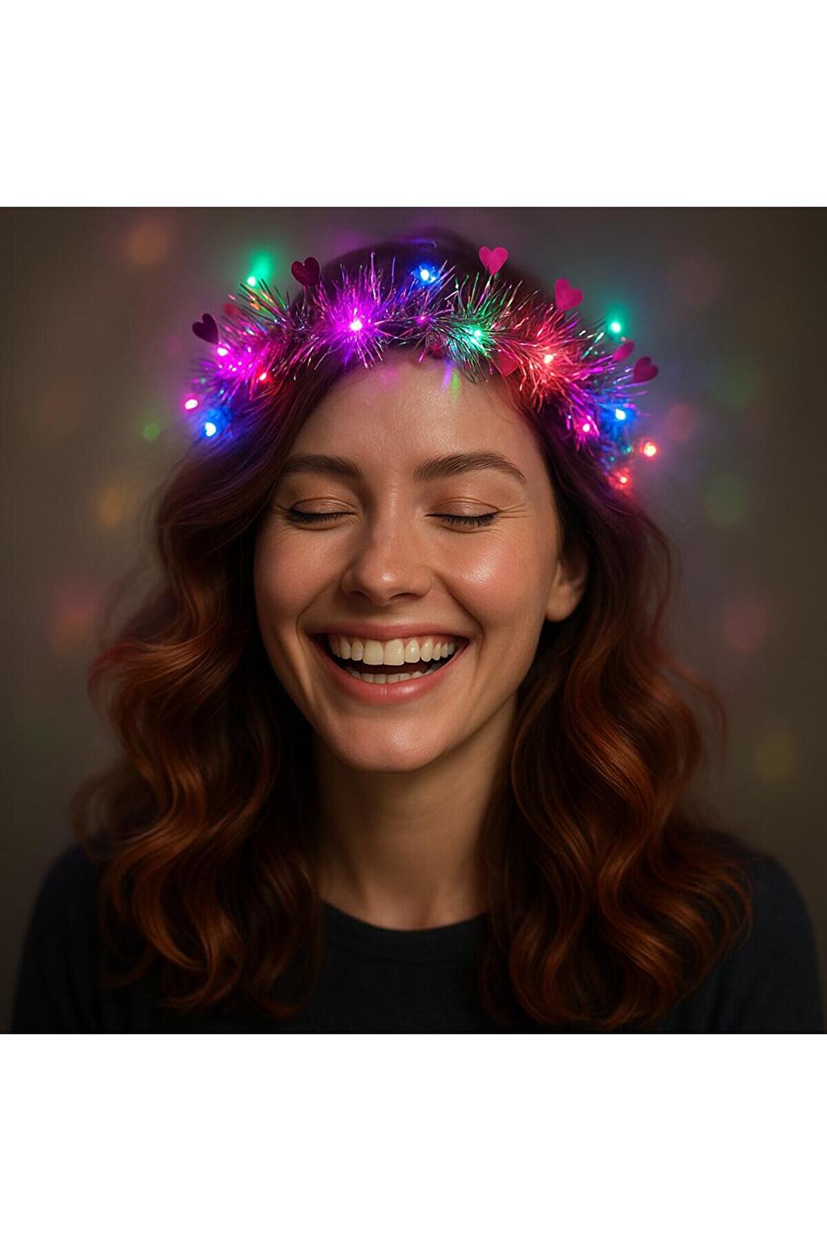 Go İthalat Kalp P&uuml;sk&uuml;ll&uuml; Gece Parıltısı 3 Modlu Led Li̇ Işıklı Ta&ccedil; Fuşya Renk (5258)