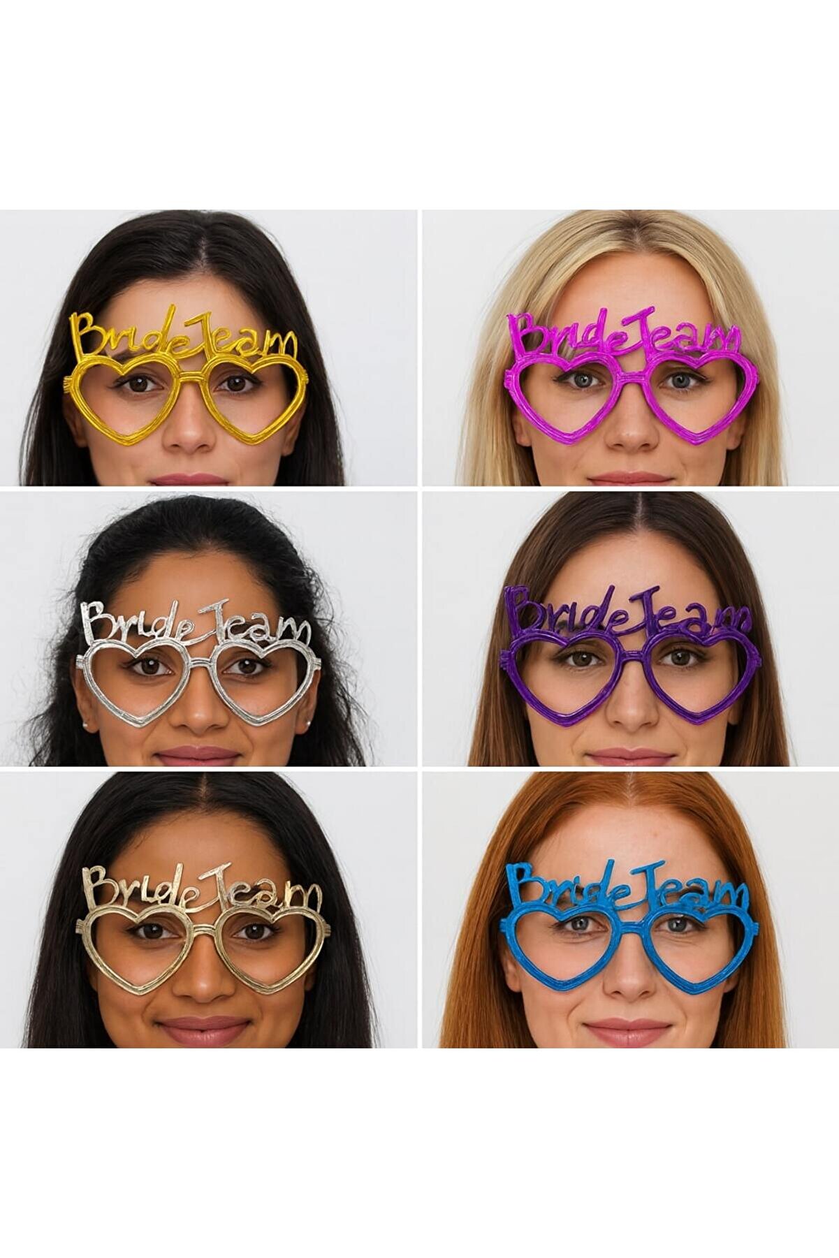 Go İthalat Kalpli̇ Bri̇de Team G&ouml;zl&uuml;k Seti̇ 6 Renk - Kına & D&uuml;ğ&uuml;n Parti̇leri̇ İ&ccedil;i̇n (5258)