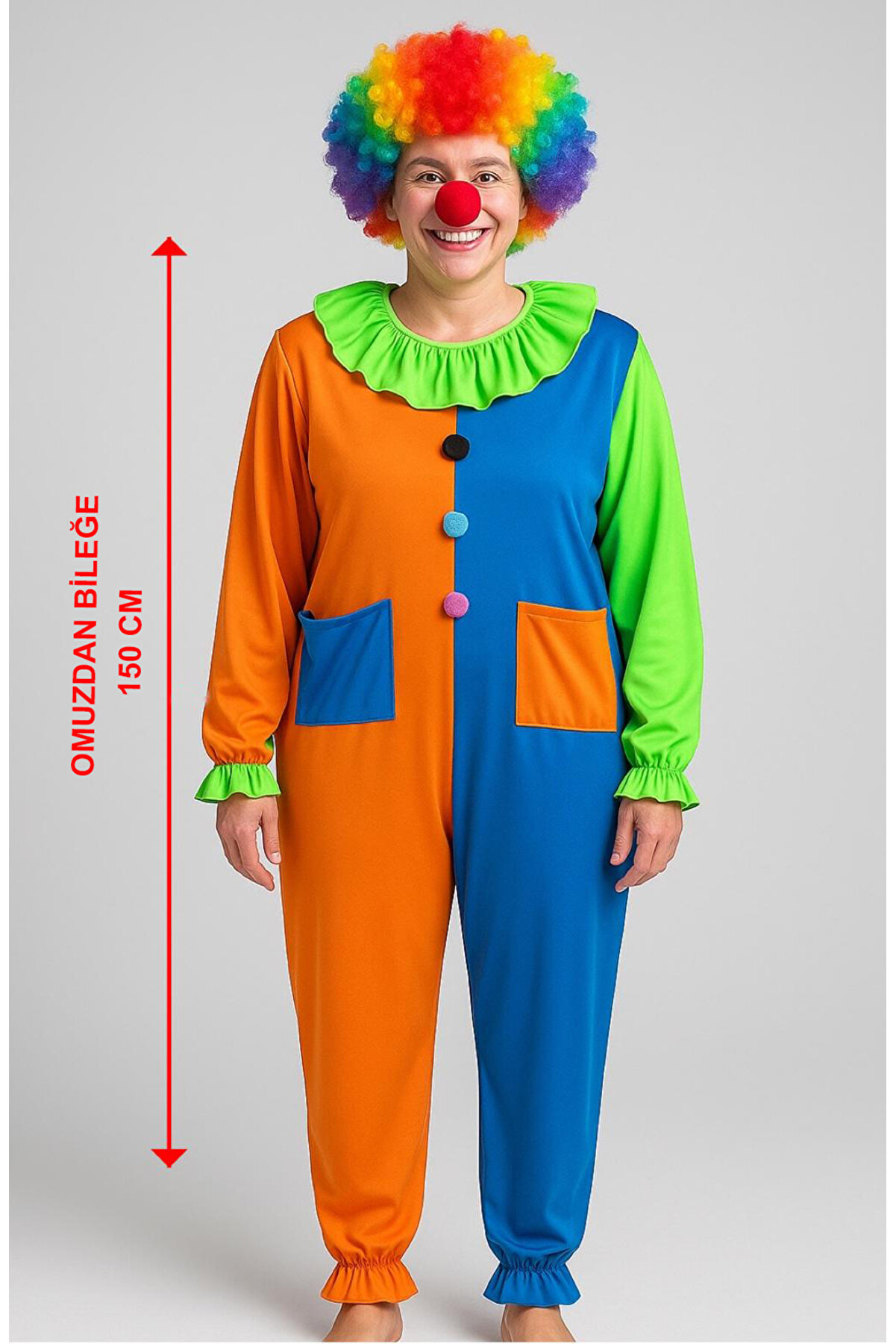 Go İthalat Palya&ccedil;o Kost&uuml;m Seti̇ 150 Cm (Peruk + Burun + Kost&uuml;m) (4457)