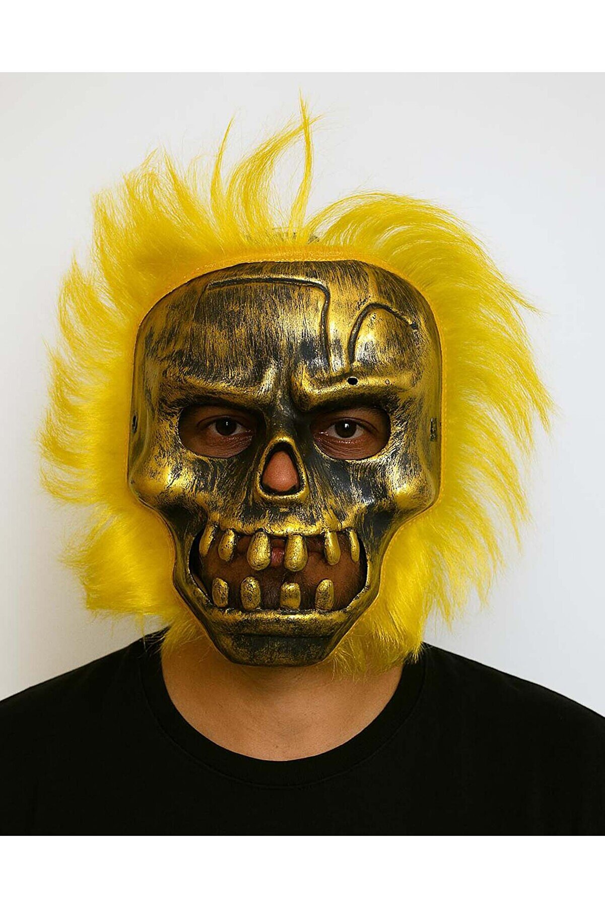 Go İthalat Wi̇ld Skull - Bakır Kafatası Sarı Sa&ccedil;lı İskelet Maske (5258)