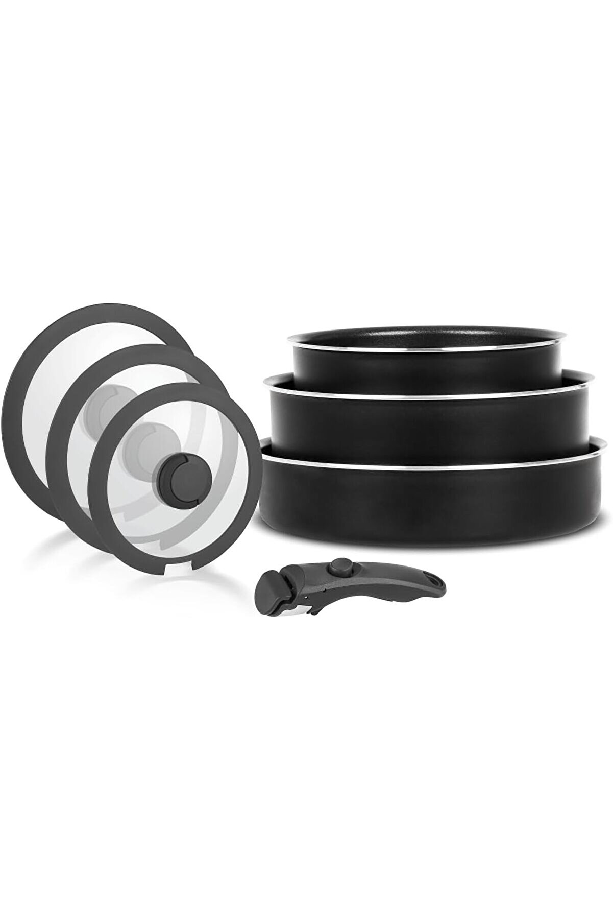 STOREMAX lvnshop Titanium 7 Parça Set: 20-24Cm Derin&26Cm Sığ Tencere 20-24-26Cm Cam Kapak 1 Adet Özel Sap 2