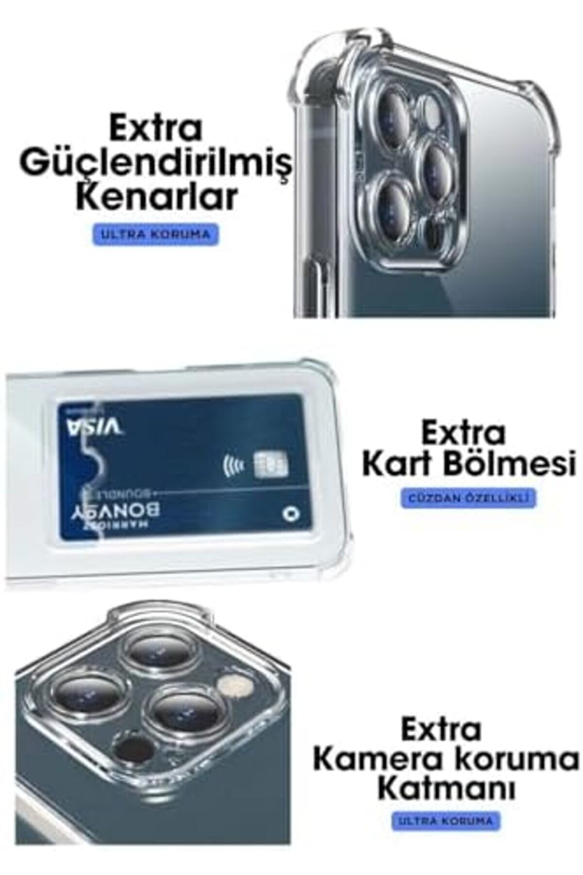 Li̇kesell 16 Pro Uyumlu Kamera Korumalı Kartlıklı Köşeleri̇ Ai̇rbag Tasarımlı Darbe Önleyi̇ci̇ Şeffaf Si̇l