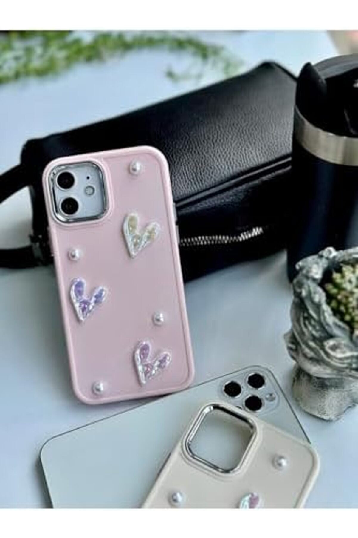 Prstore Aksesuar Iphone 12 Ve 12 Pro Uyumlu Taş Kalp Tasarım Oyuncaklı Esnek Si̇li̇kon Kılıf - Pe