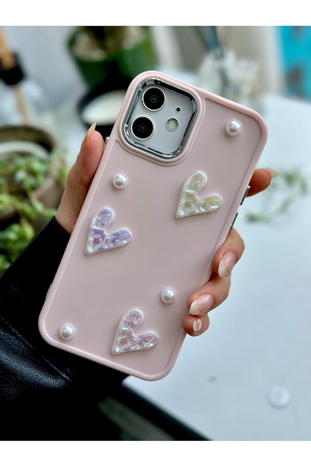 STOREMAX PRStoRe Aksesuar Iphone 12 ve 12 Pro Uyumlu Taş Kalp Tasarım Oyuncaklı Esnek Silikon Kılıf - Pe