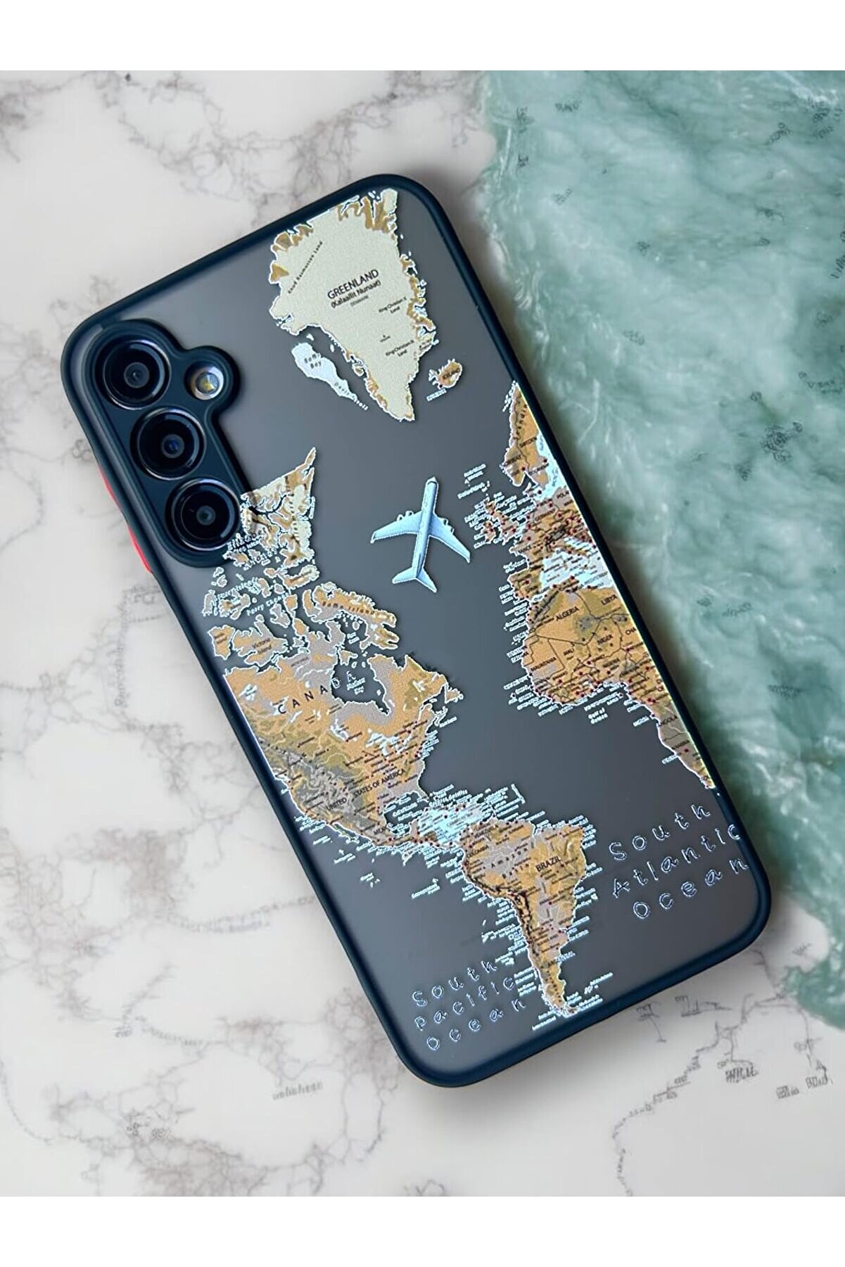 STOREMAX lvnshop S23 FE Uyumlu Dünya Harita Desenli Kamera Korumalı Mat Transparan Plastik Arka Kapak Tpu Sil