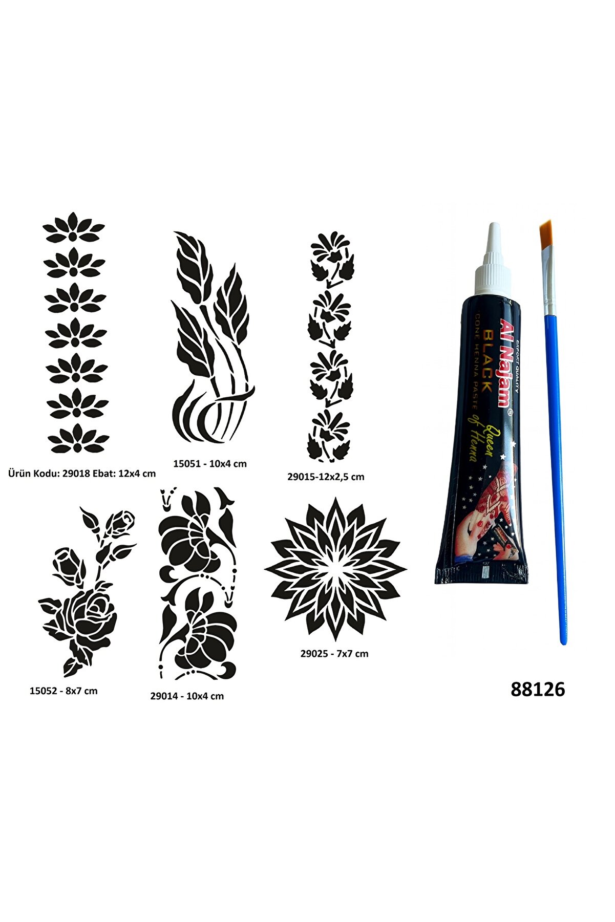 Ai̇rbrush Tattoo Çi̇çek Desenleri̇ Si̇yah Hi̇nt Kınası Hedi̇yeli̇ Geçi̇ci̇ Dövme Yapma Seti̇