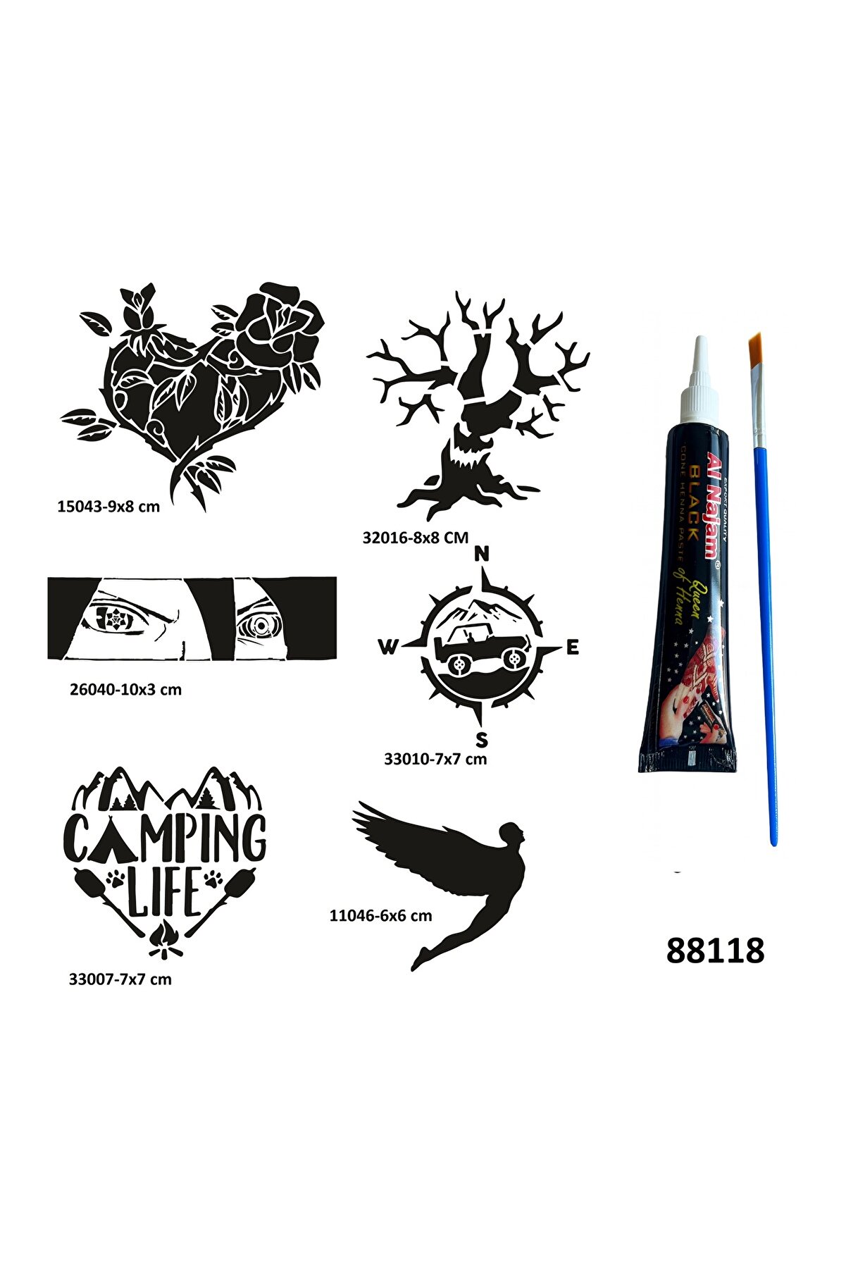 Ai̇rbrush Tattoo Kamp Ve Doğa Geçi̇ci̇ Dövme Yapma Seti̇ Si̇yah Kına Ve Fırça Hedi̇yeli̇