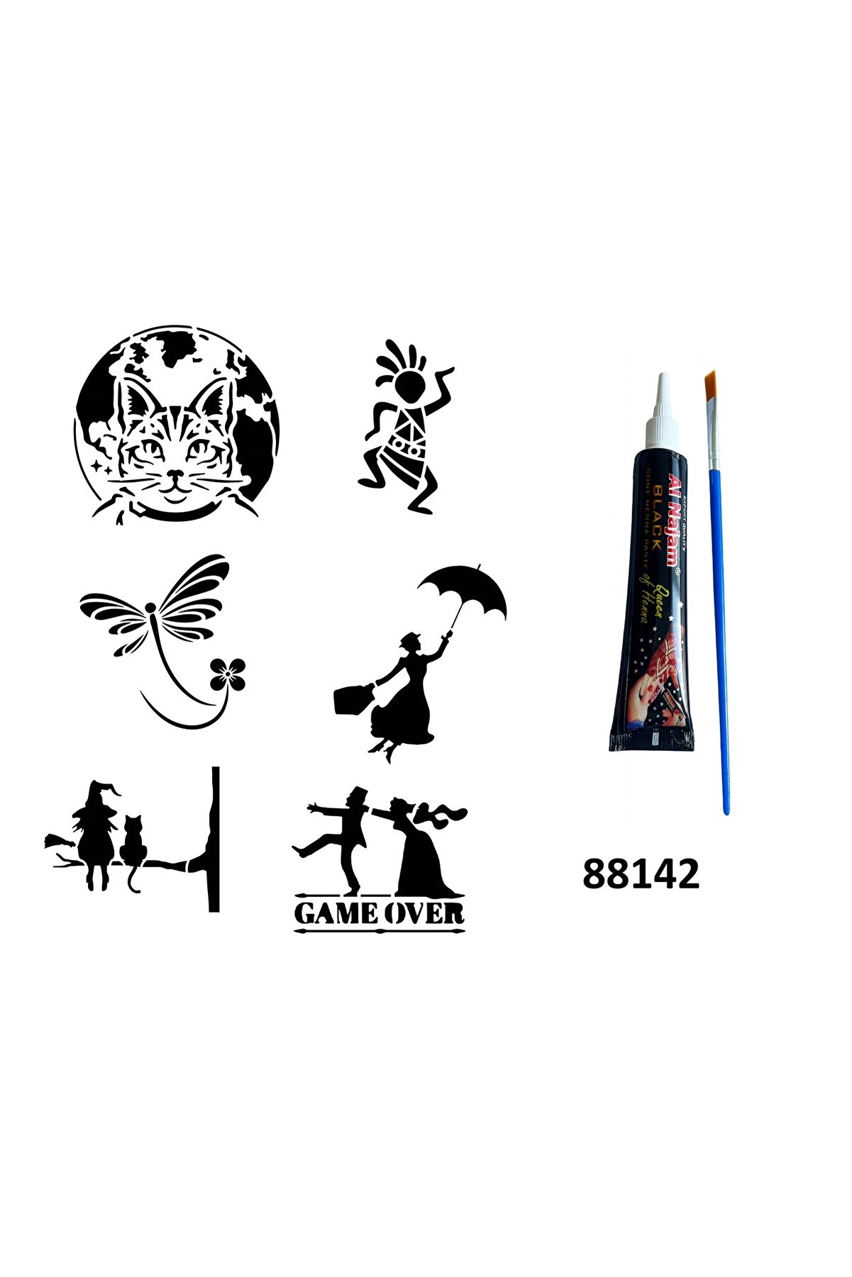 Ai̇rbrush Tattoo Kedi̇ Cadı Hi̇nt Kınasıyla Geçi̇ci̇ Dövme Yapma Seti̇