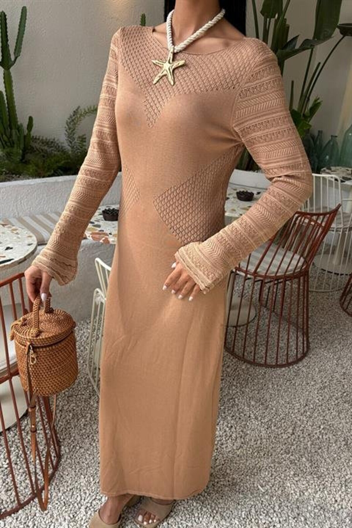 Ajur Detaylı Bi̇si̇klet Yaka Tri̇ko Elbi̇se 2861