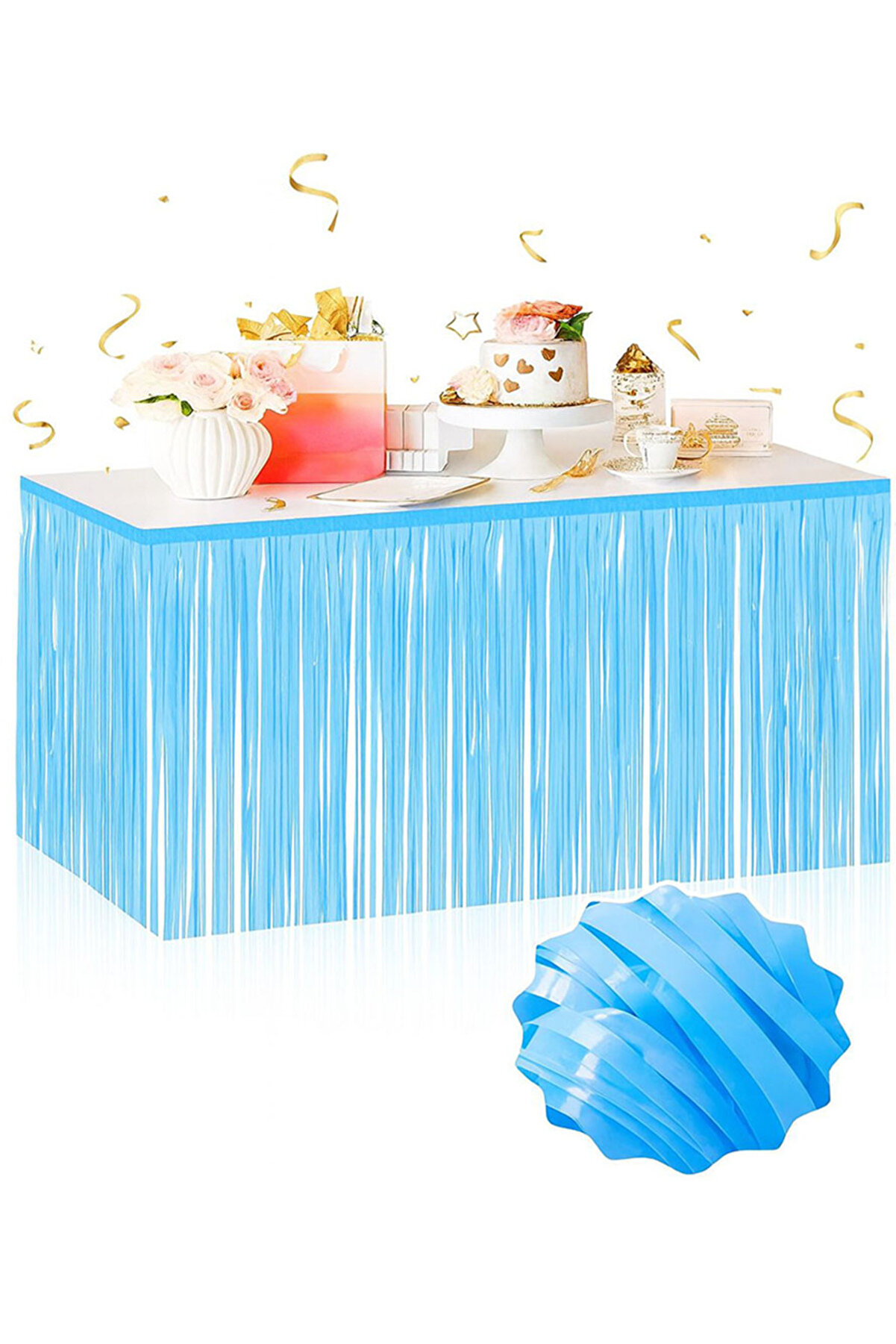 Go İthalat Kendi̇nden Yapışkanlı Makaron Mavi̇ P&uuml;sk&uuml;ll&uuml; Masa Eteği̇ - 75 X 275 Cm Parti̇ S&uuml;slemesi̇ (5258)