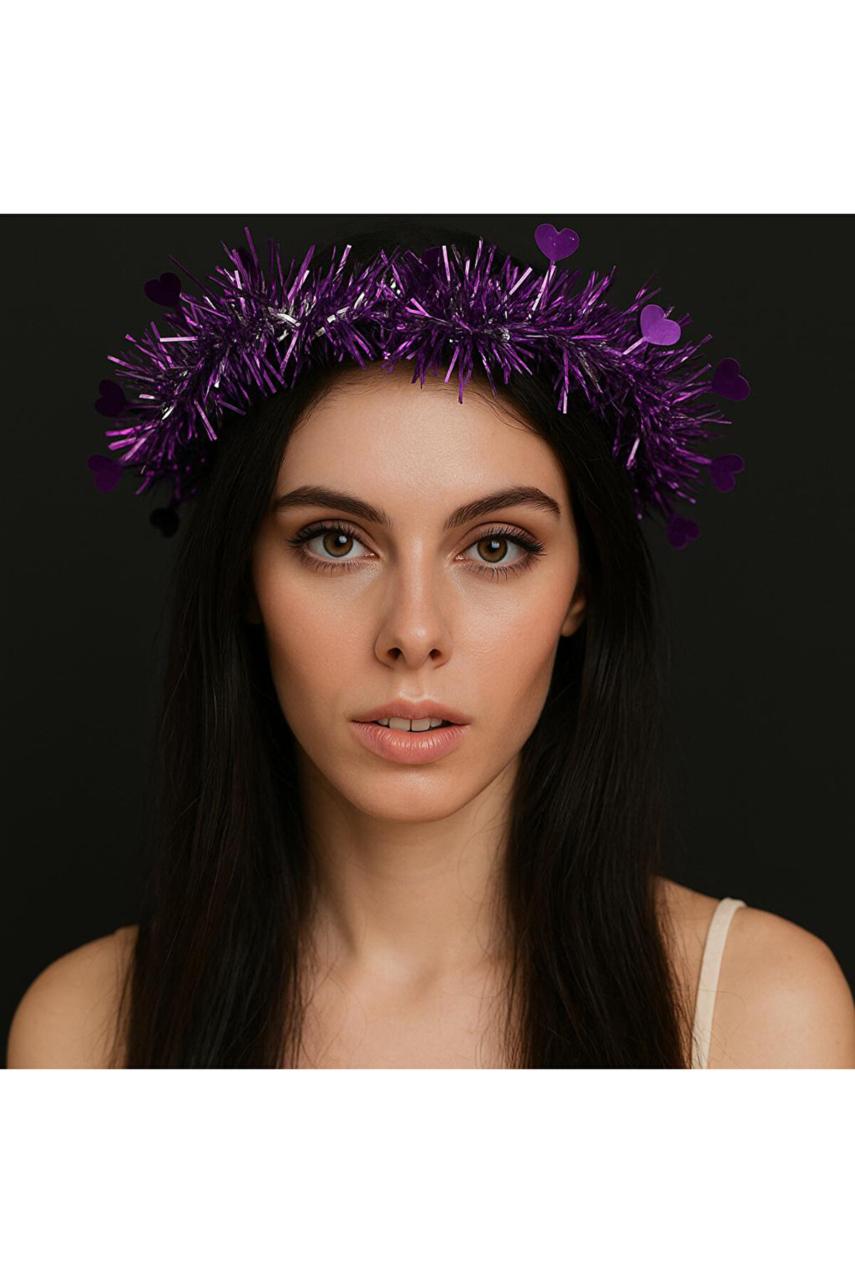 Go İthalat Kalp P&uuml;sk&uuml;ll&uuml; Gece Parıltısı 3 Modlu Led Li̇ Işıklı Ta&ccedil; Mor Renk (4457)