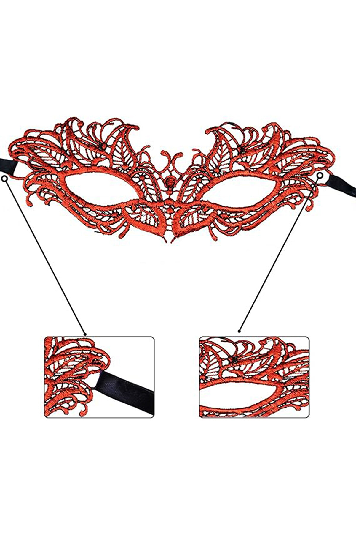 Go İthalat Kırmızı Dantel Masquerade Maskesi̇ 5 No (5258)