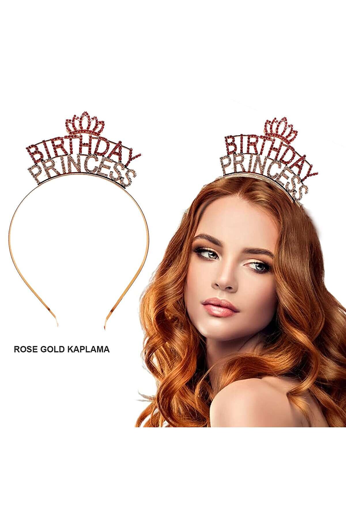 Go İthalat Bi̇rthday Pri̇ncess Kri̇stal Ta&ccedil; - Rose Gold Kaplama (5258)