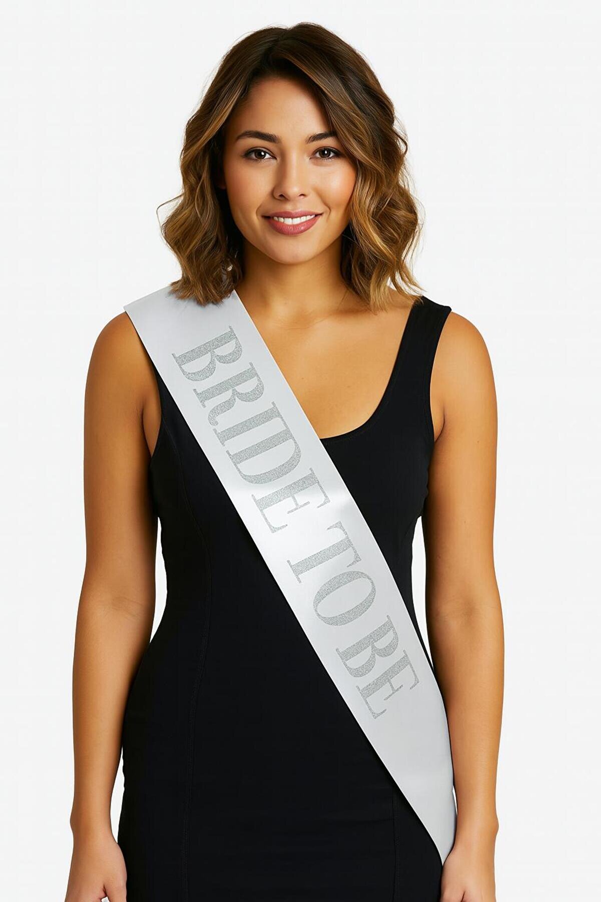 Go İthalat Beyaz Saten &Uuml;zeri̇ne Kalın G&uuml;m&uuml;ş Yazılı Bri̇de To Be Kuşağı 10 Cm Geni̇şli̇k (5258)