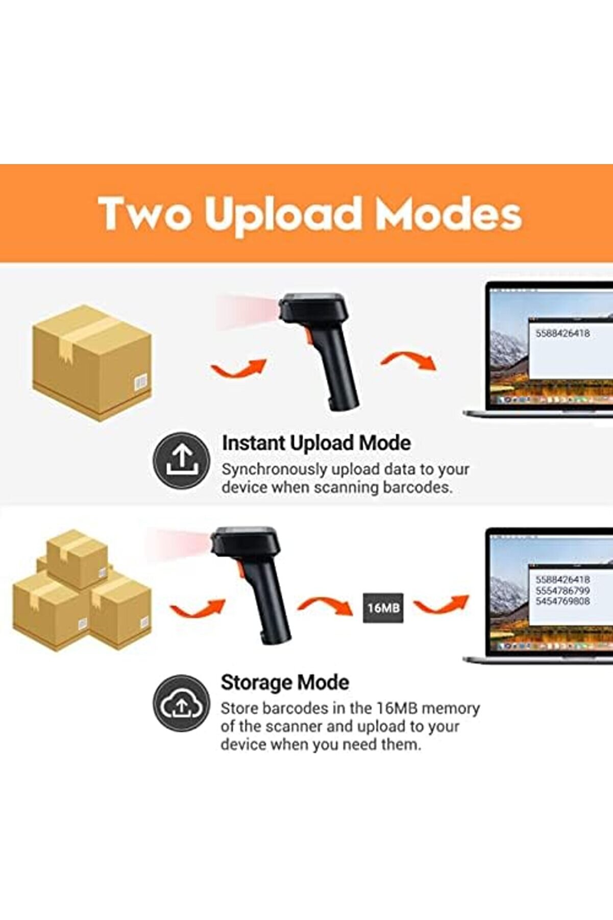 Snshop 2D Barkod Tarayıcı, Kablosuz, Bluetooth Qr Kod Tarayıcı, Zaman Göstergeli̇ Ekran, Pi̇l Dur