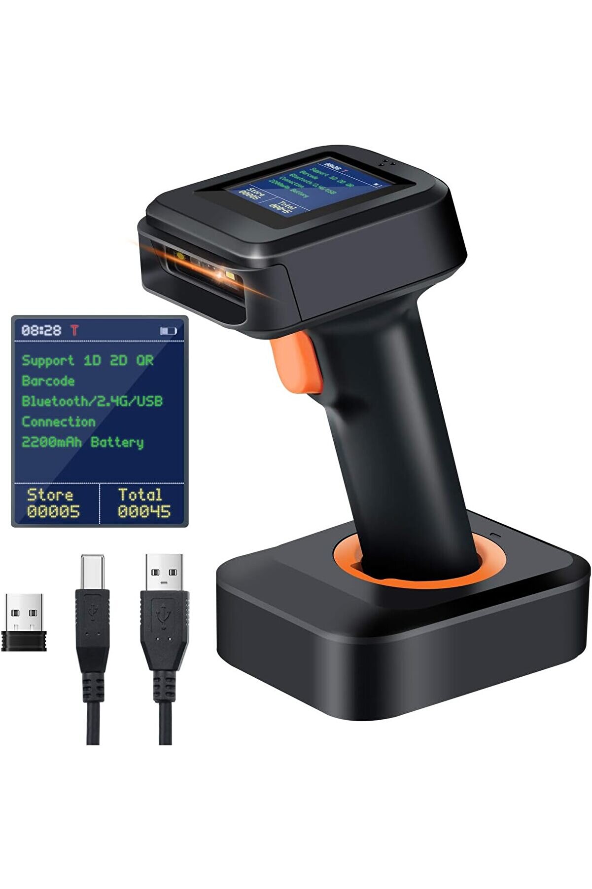STOREMAX snShop 2D barkod tarayıcı, kablosuz, Bluetooth QR kod tarayıcı, zaman göstergeli ekran, pil dur