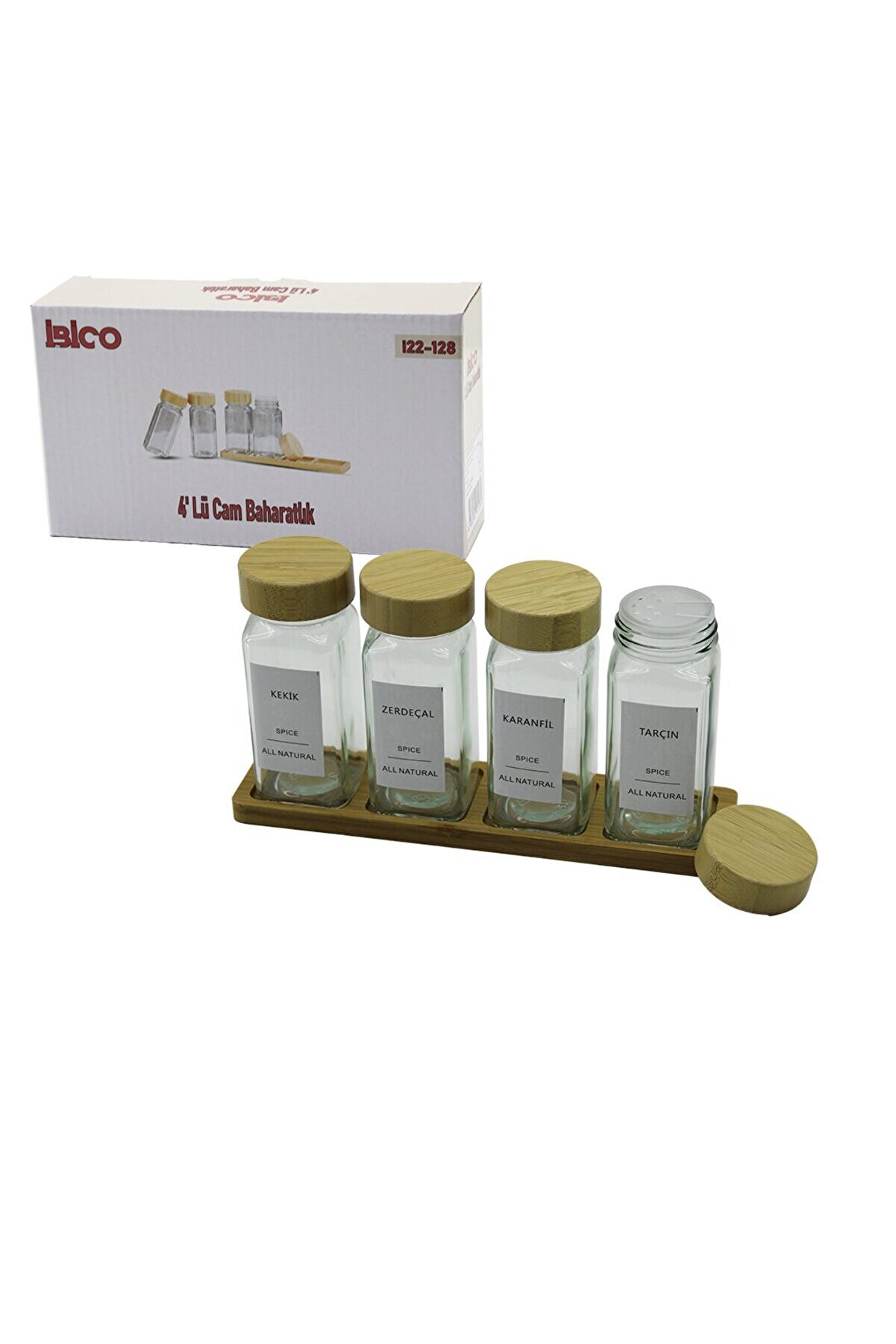 Go İthalat 4Pcs Bambu Kapaklı Cam Tuzluk - Bi̇berli̇k - Baharatlık 120Ml (5258)