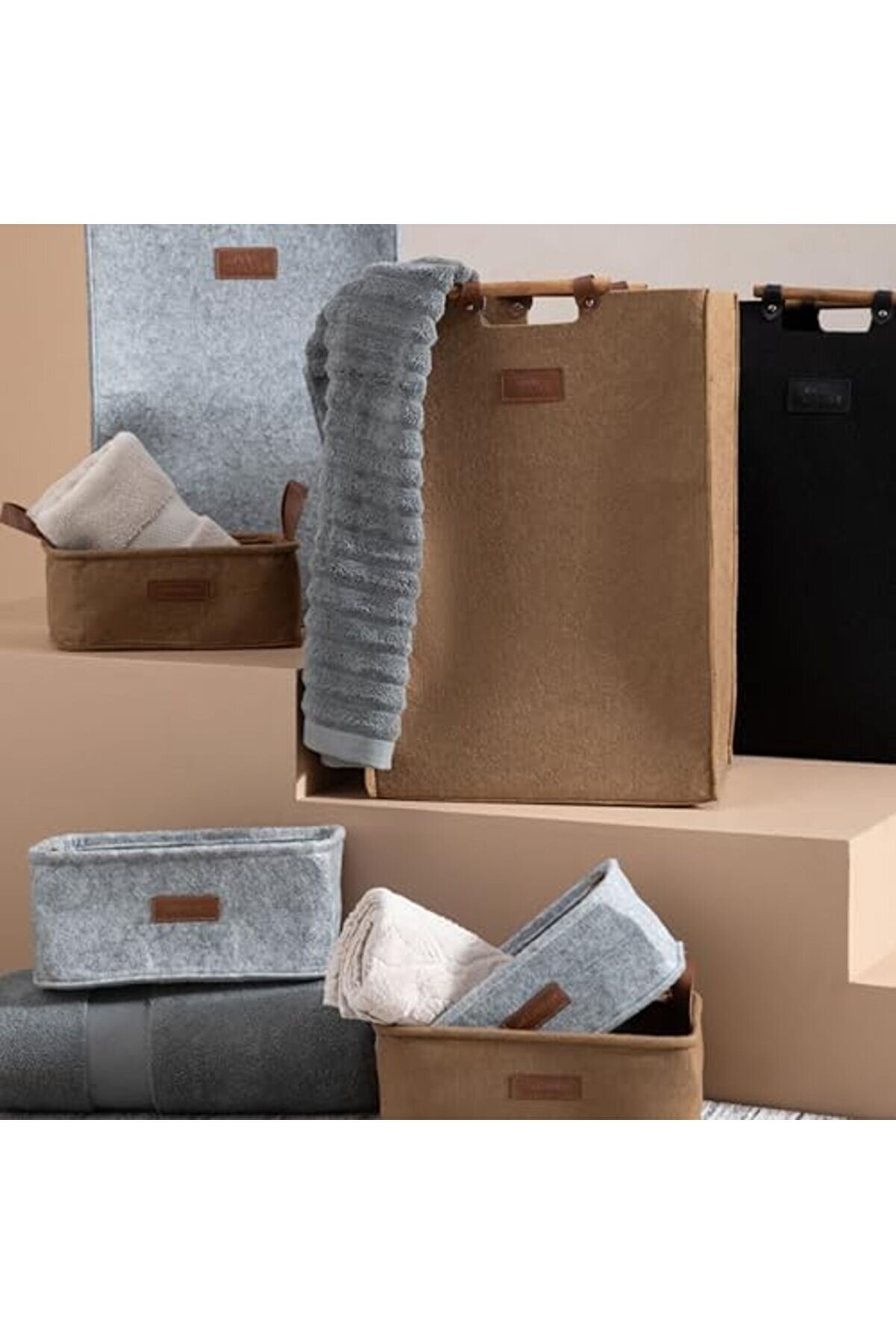 Lvnshop Concept Dodi̇e Keçe Çamaşır Sepeti̇ Koyu Bej 29.5X37.5X52.5 224120