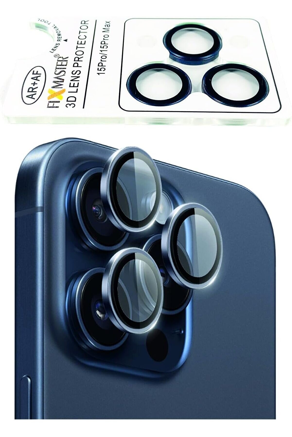 STOREMAX lvnshop 15 Pro - 15 Pro Max Uyumlu (Mavi Titanyum) Kamera Lens, Kurulum, Alaşımlı Çerçeve, Darbelere