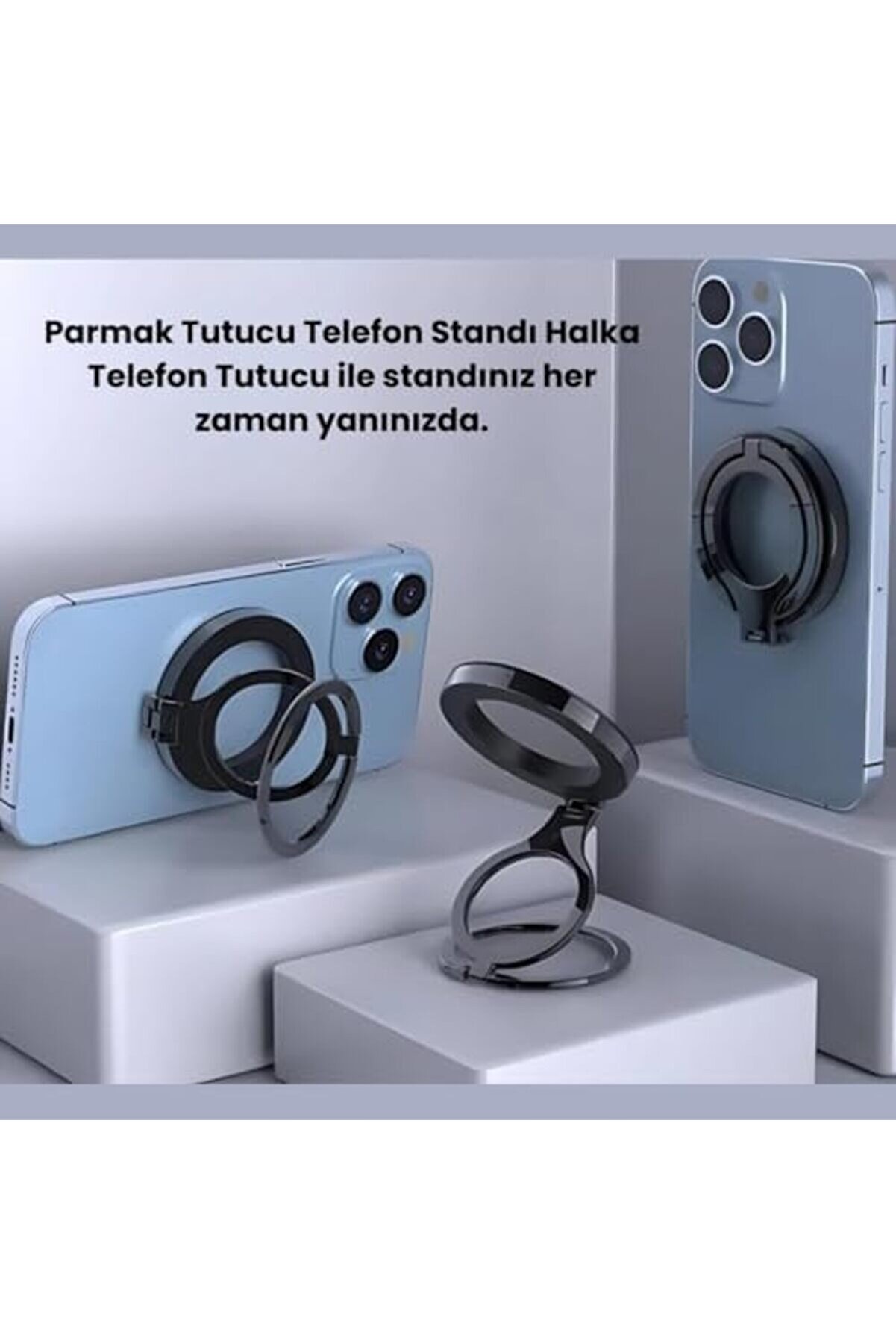 Yüksekli̇k Ayarlı Katlanılabi̇li̇r Uyumlu Çi̇ft Halkalı Telefon Halka Telefon Tutucu Newdesi̇ng