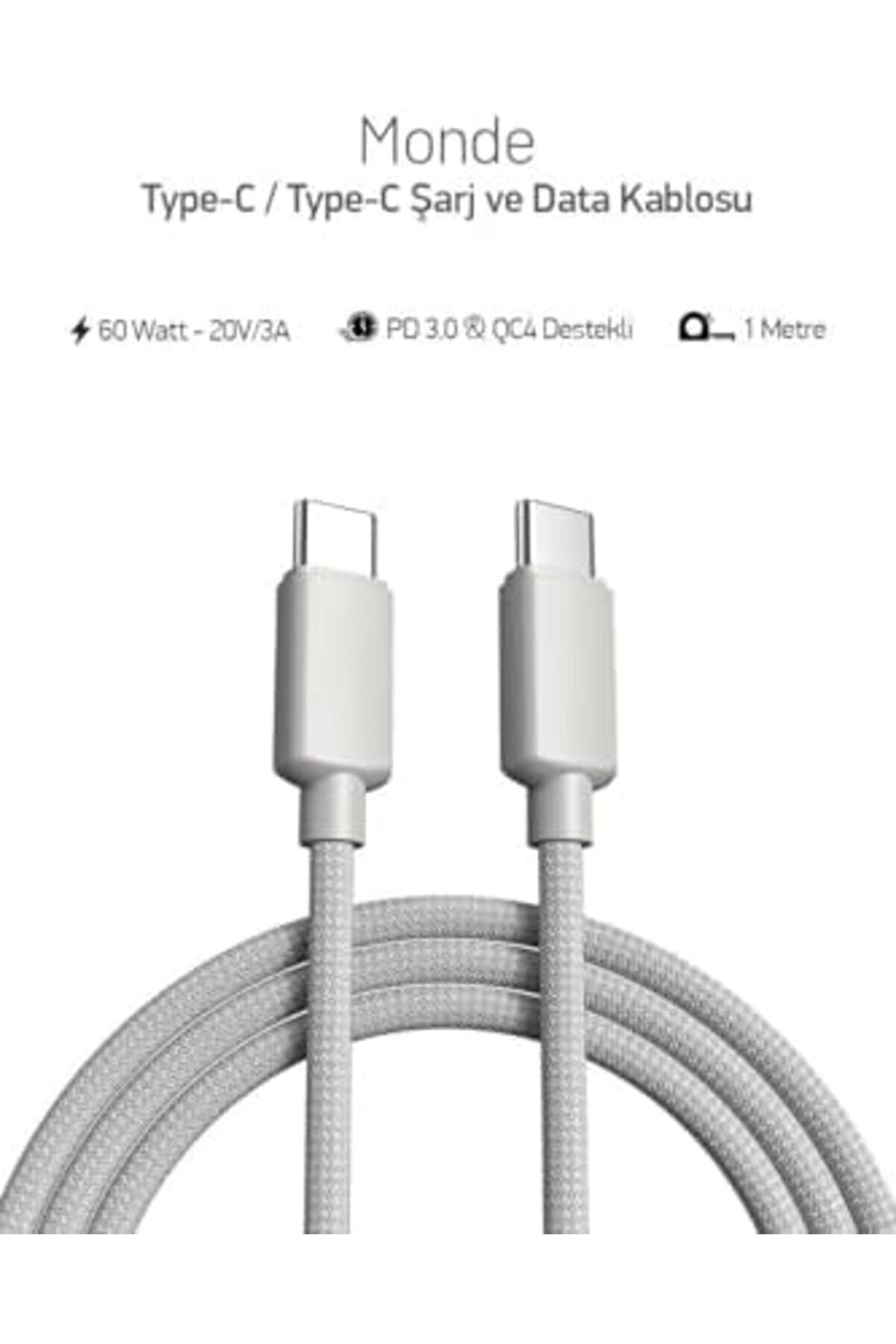 Hatps 60W Örgülü Type C To Type C Spk-10 Monde 1Mt Data Ve Şarj Kablosu Shopblue 1094633