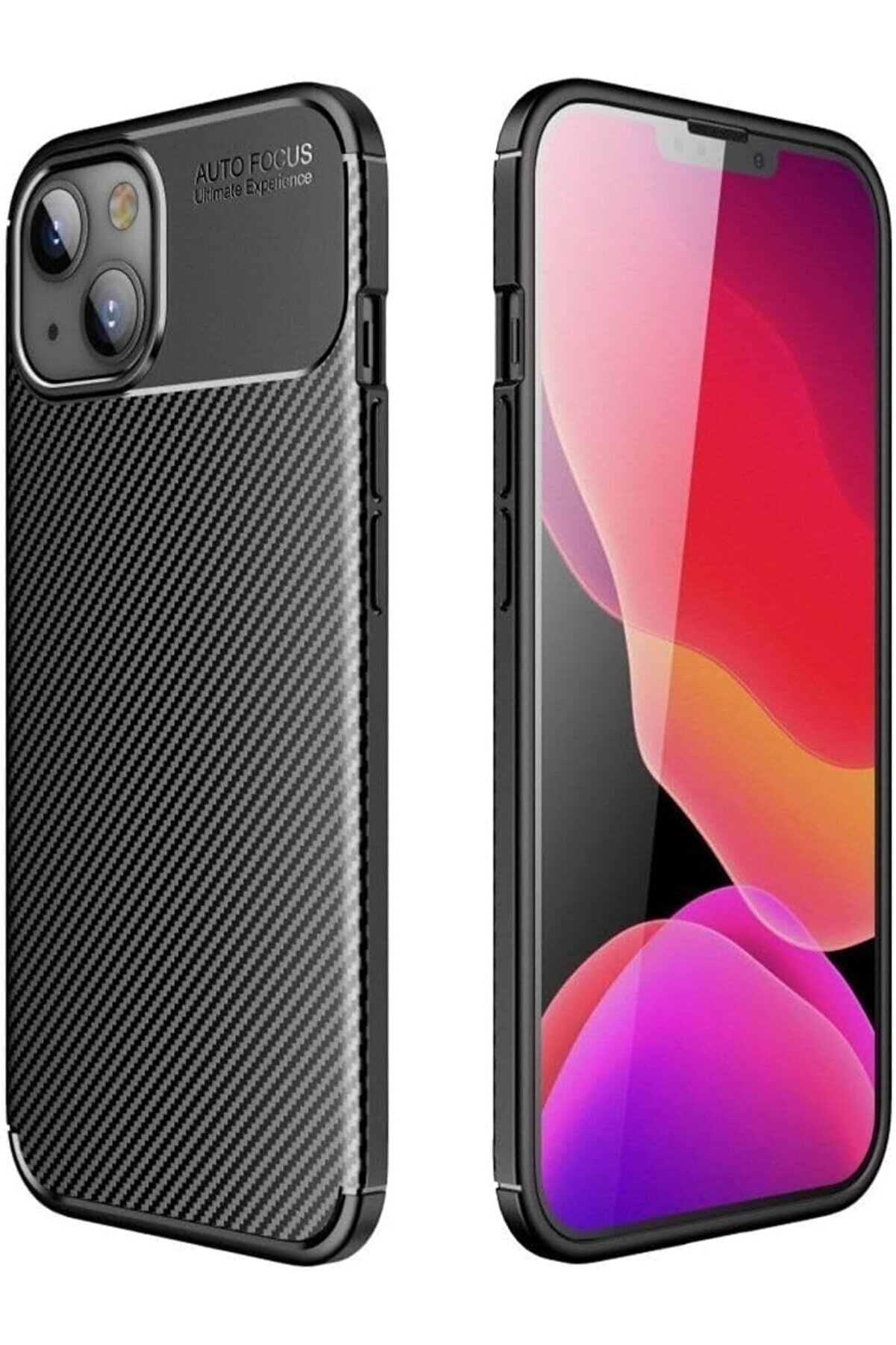 STOREMAX lvnshop 13 ile Uyumlu Auto Focus Karbon Fiber Desenli Şok Emici Kaymaz Telefon Kılıfı – Siyah 22412