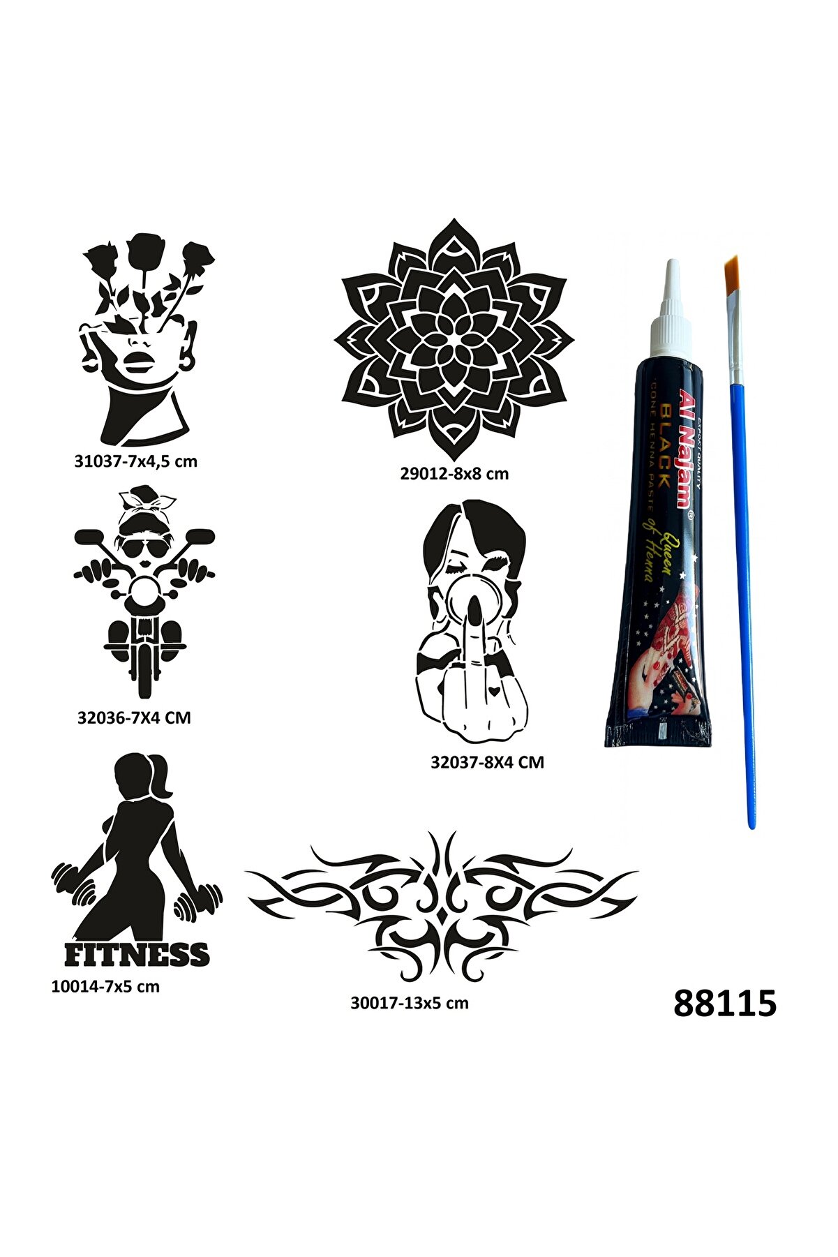 Ai̇rbrush Tattoo Çılgın Kızlar Geçi̇ci̇ Dövme Yapma Seti̇ Si̇yah Kına Ve Fırça Hedi̇yeli̇