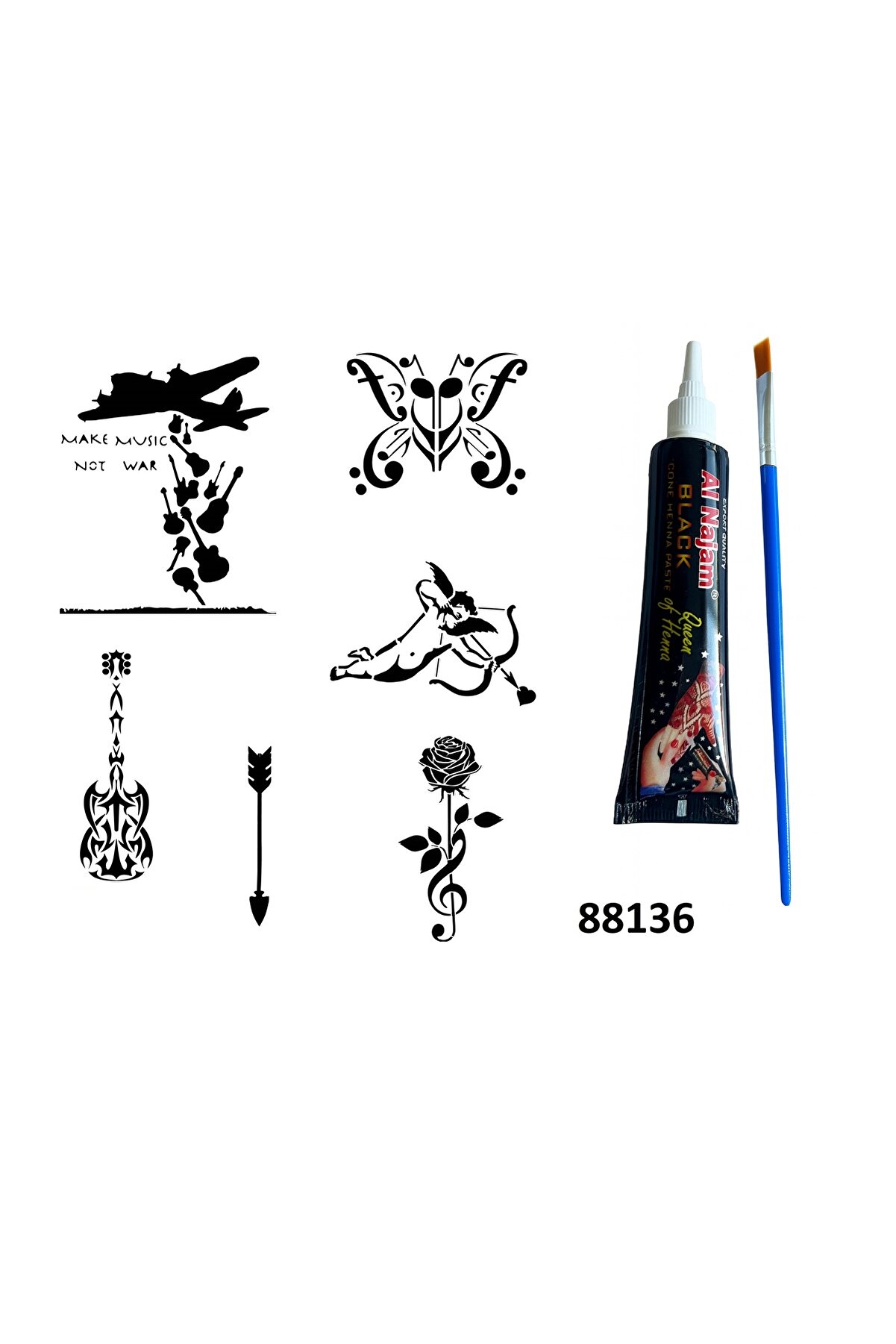 Ai̇rbrush Tattoo Müzi̇k Hayatttır Hi̇nt Kınasıyla Geçi̇ci̇ Dövme Yapma Seti̇