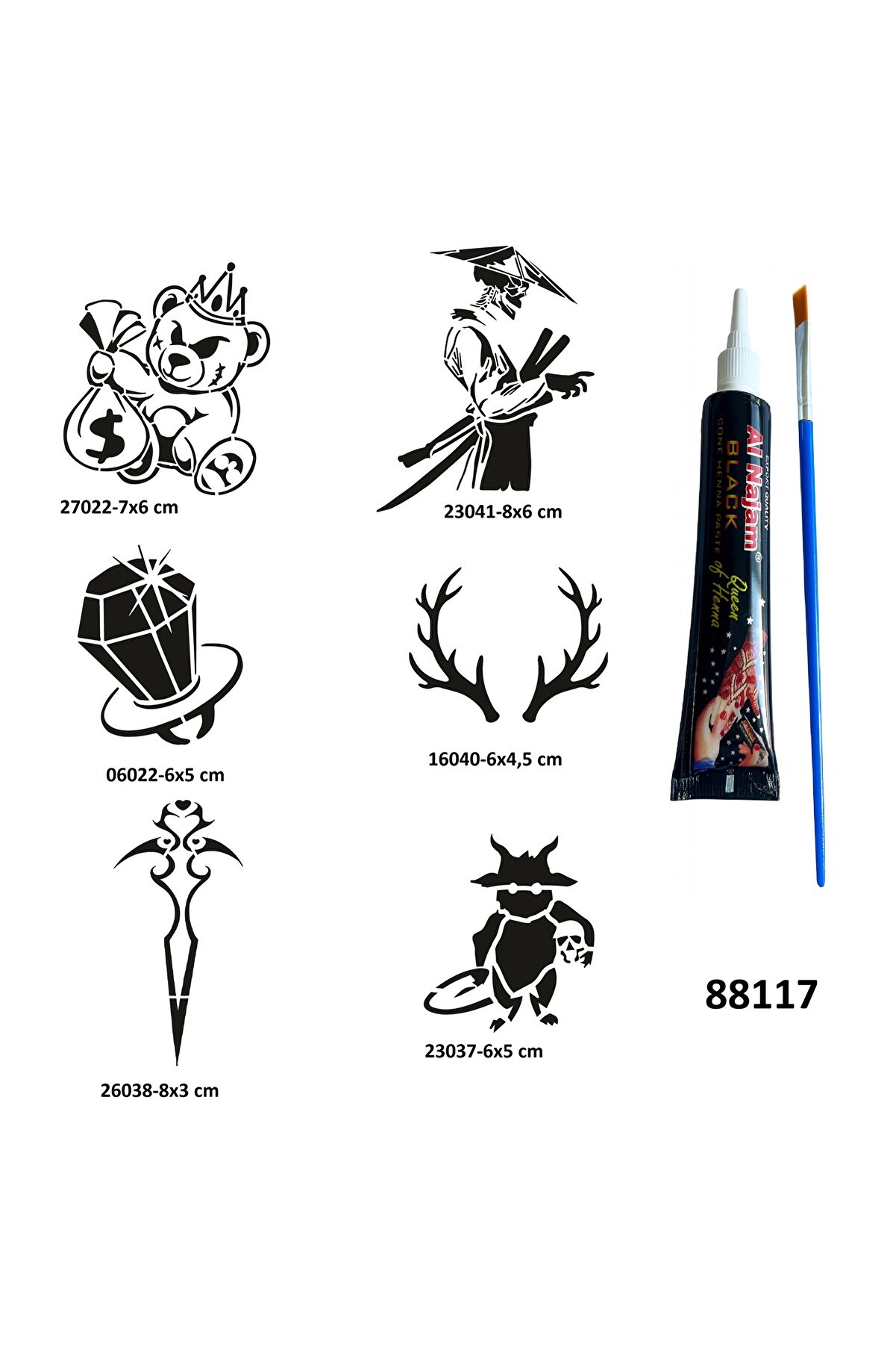 Ai̇rbrush Tattoo Savaşçı Ve Hazi̇ne Geçi̇ci̇ Dövme Yapma Seti̇ Si̇yah Kına Ve Fırça Hedi̇yeli̇