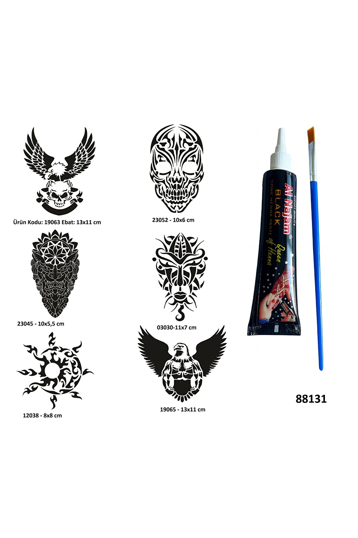 Ai̇rbrush Tattoo Güçlü Erkek Sembolleri̇ Si̇yah Hi̇nt Kınası Hedi̇yeli̇ Geçi̇ci̇ Dövme Yapma Seti̇