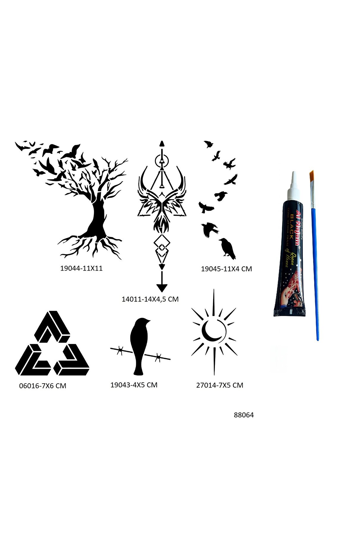 Ai̇rbrush Tattoo Hayat Ağacı Ve Kuşlar 6 Adet Şablon Ve Hi̇nt Kınası Geçi̇ci̇ Dövme Seti̇