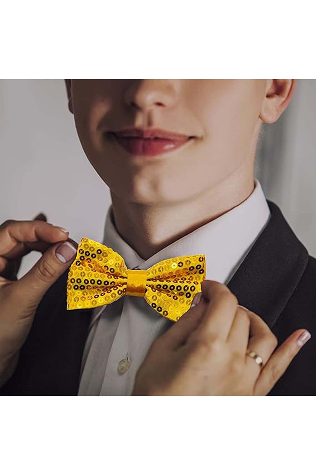 Go İthalat Gece Işıltısı Altın Payetli̇ Pullu Papyon 7X2 Cm (5258)