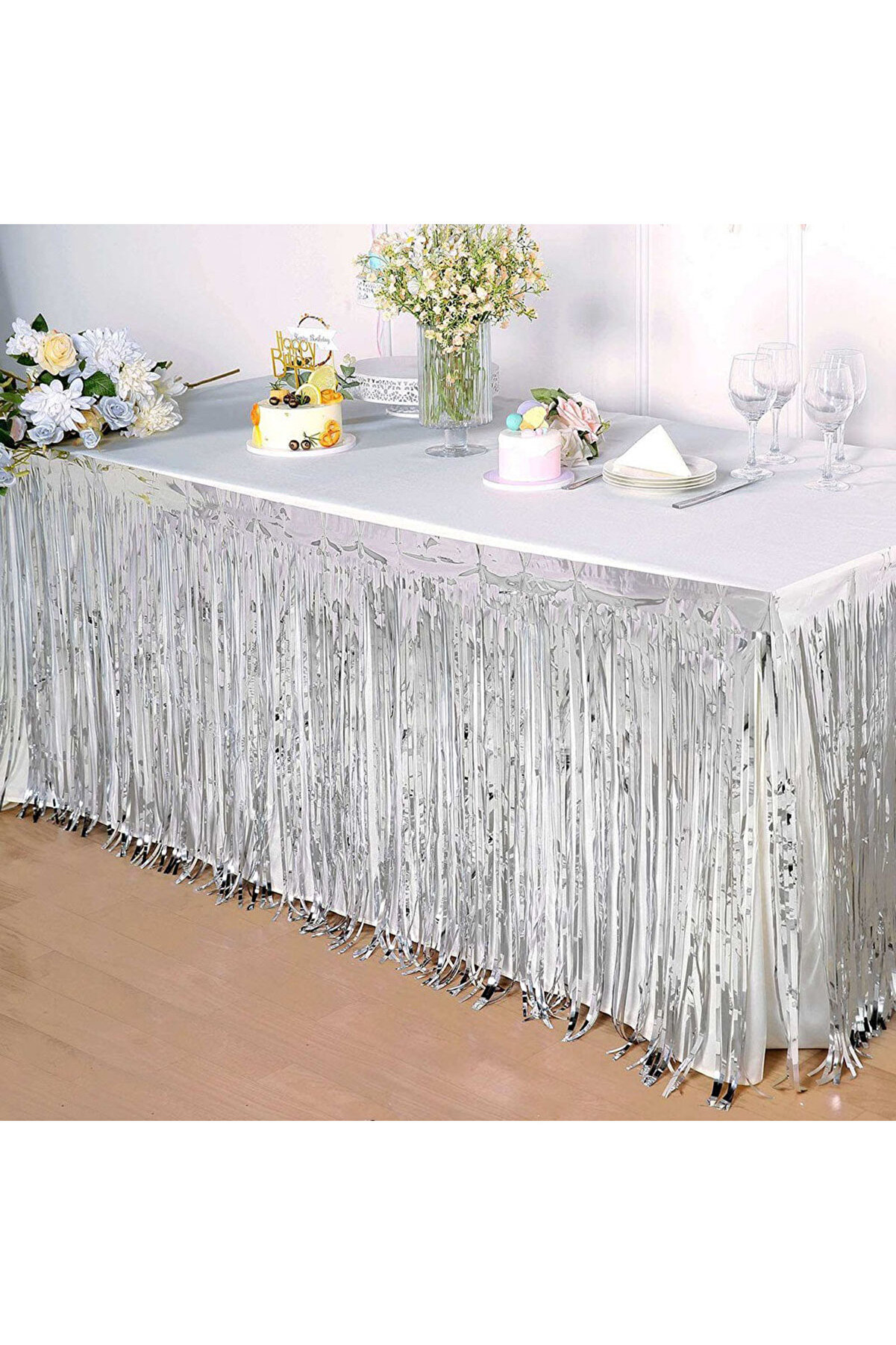 Go İthalat G&uuml;m&uuml;ş Metali̇ze Masa Eteği̇ 275X75 Cm - Kendi̇nden Yapışkanlı (5258)