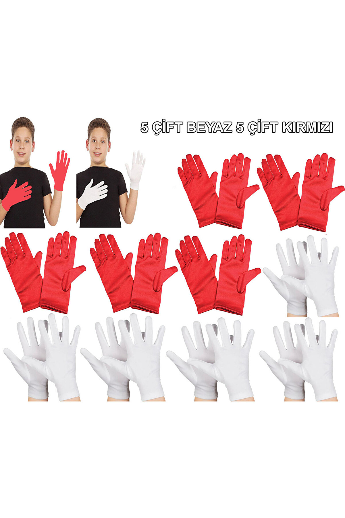 Go İthalat &Ccedil;ocuk G&ouml;steri̇ Eldi̇ven Seti̇ - 5 &Ccedil;i̇ft Beyaz & 5 &Ccedil;i̇ft Kırmızı (5258)