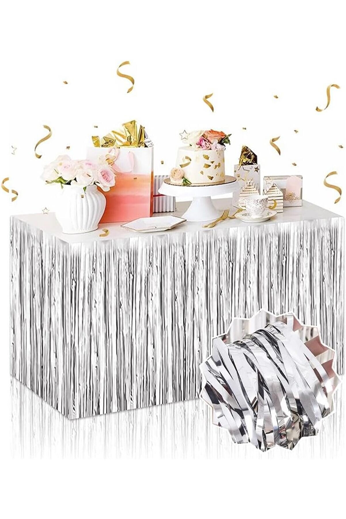 Go İthalat G&uuml;m&uuml;ş Metali̇ze Masa Eteği̇ 275X75 Cm - Kendi̇nden Yapışkanlı (5258)