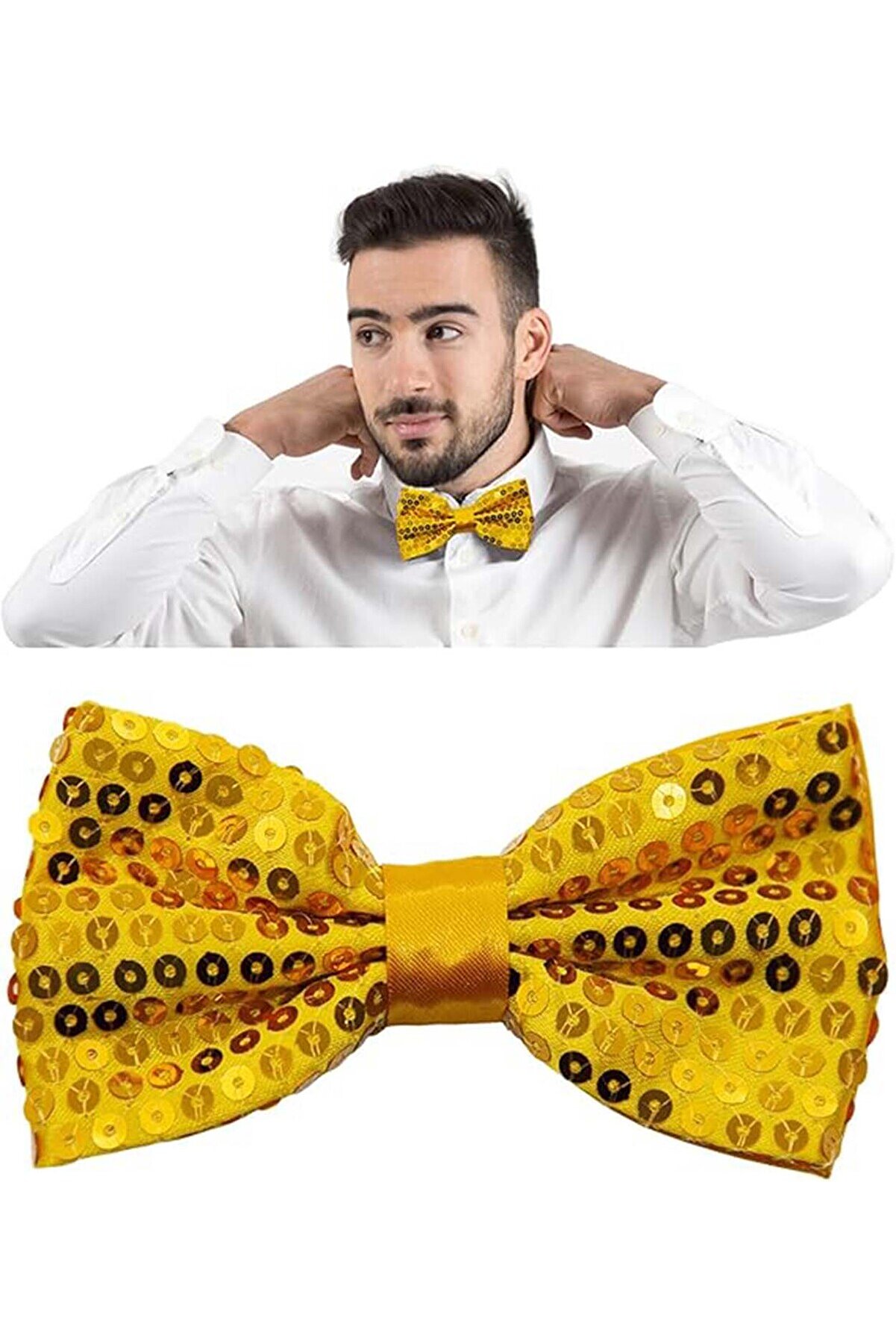 Go İthalat Gece Işıltısı Altın Payetli̇ Pullu Papyon 7X2 Cm (5258)