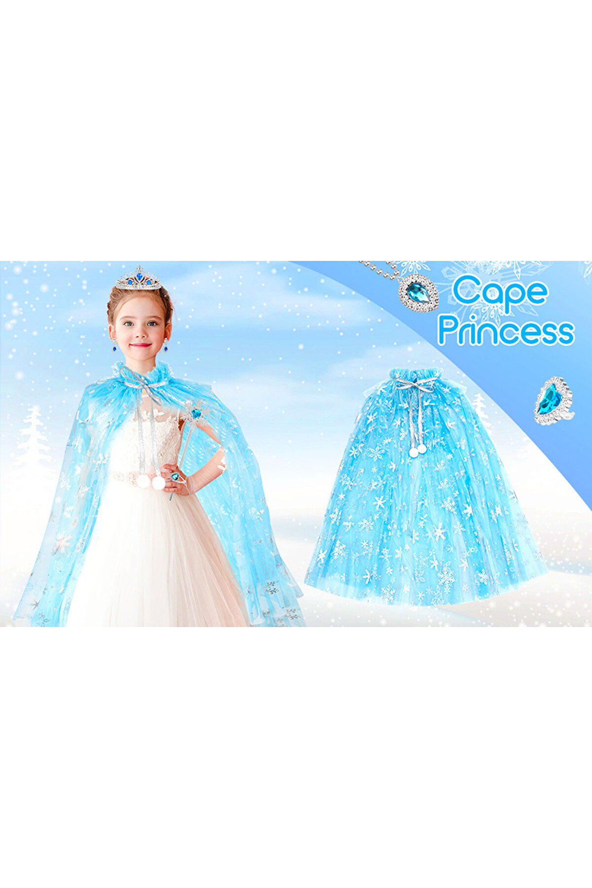 Go İthalat Karlar &Uuml;lkesi̇ Elsa Frozen Mavi̇ Peleri̇n &ndash; 80 Cm Kar Desenli̇ &Ccedil;ocuk Peleri̇ni̇ ( Ta&ccedil; Hari̇&ccedil; )