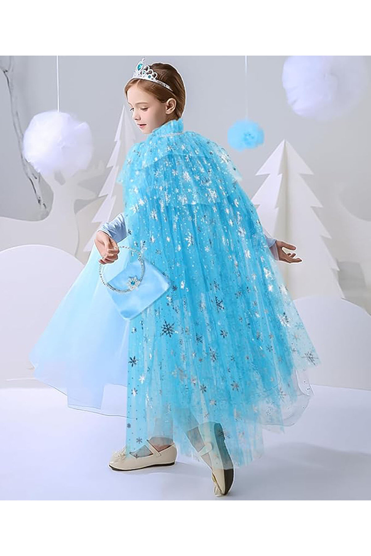 Go İthalat Karlar &Uuml;lkesi̇ Elsa Frozen Mavi̇ Peleri̇n &ndash; 80 Cm Kar Desenli̇ &Ccedil;ocuk Peleri̇ni̇ ( Ta&ccedil; Hari̇&ccedil; )