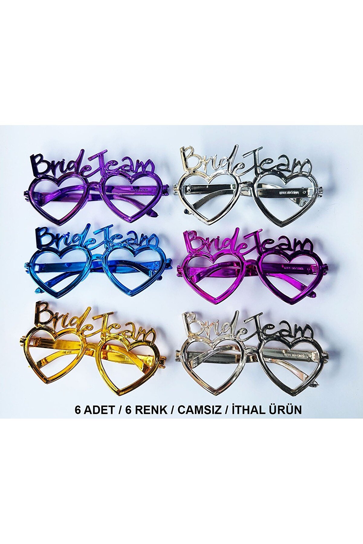 Go İthalat Kalpli̇ Bri̇de Team G&ouml;zl&uuml;k Seti̇ 6 Renk - Kına & D&uuml;ğ&uuml;n Parti̇leri̇ İ&ccedil;i̇n (5258)