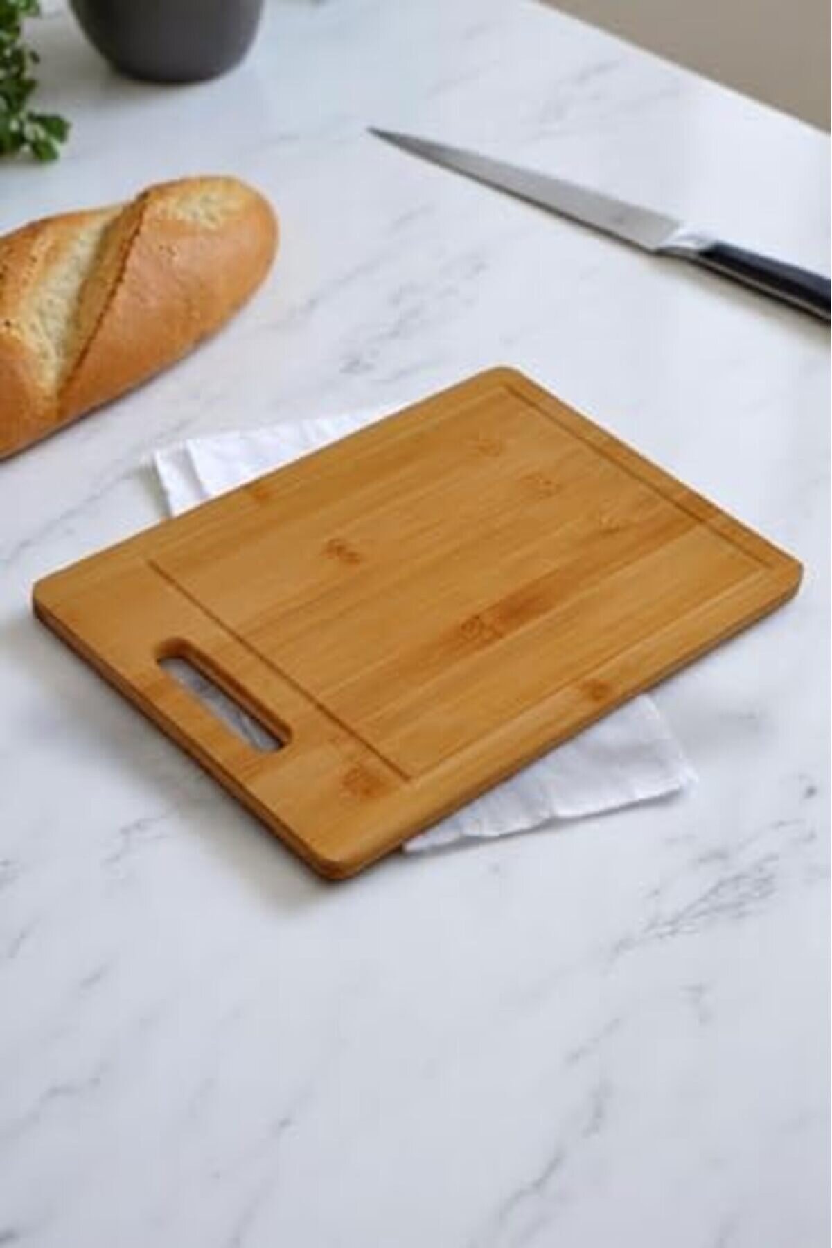 Lvnshop Bambu Seri̇si̇ 32X22 Cm Oluklu Anti̇bakteri̇el Yıkanabi̇li̇r Bambu Doğrama Tahtası 224120