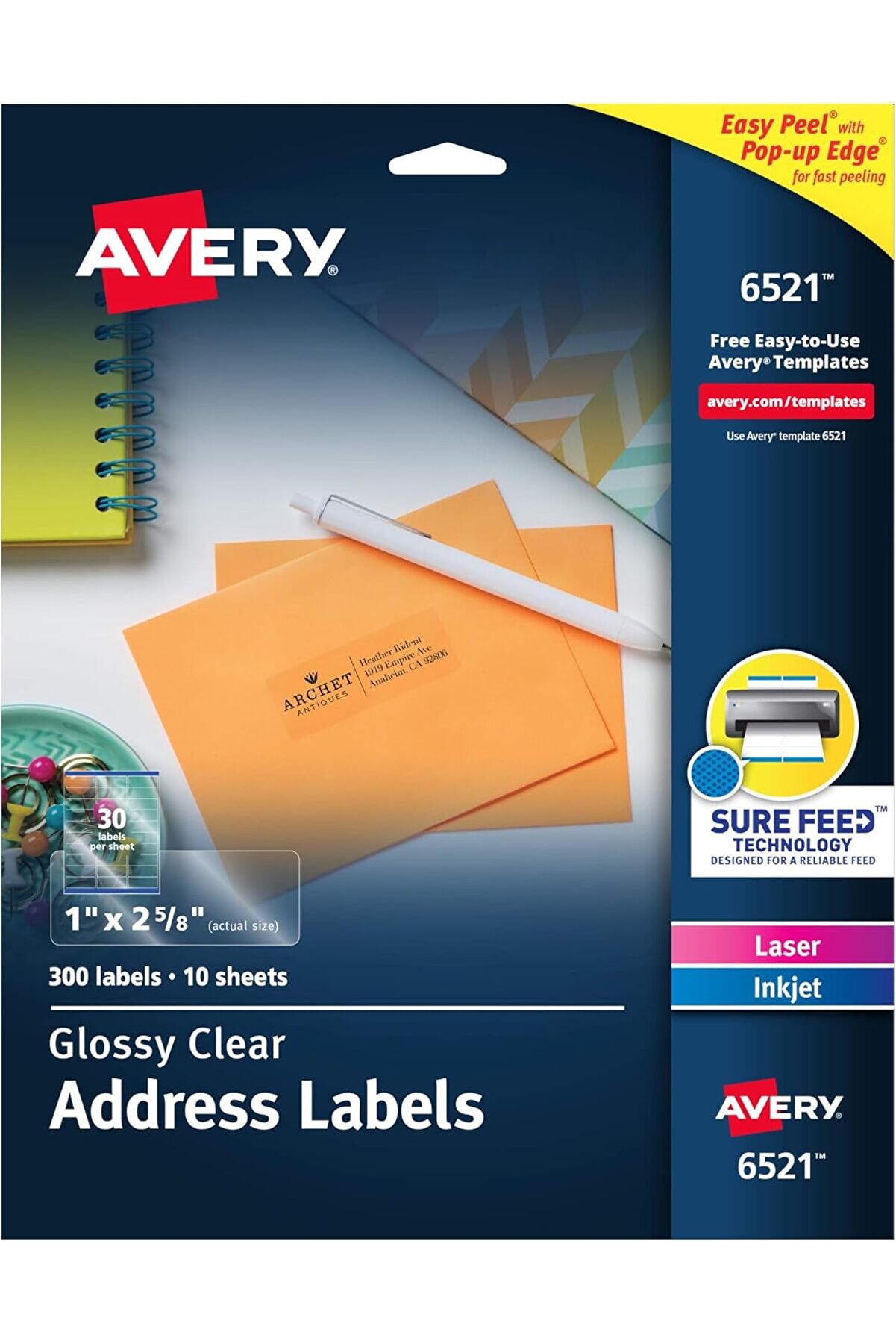 STOREMAX aclyashop ve Mürekkep Püskürtmeli Yazıcılar için 6521 Parlak Netliğinde Adres Etiketleri, 1 "x 2-5/8