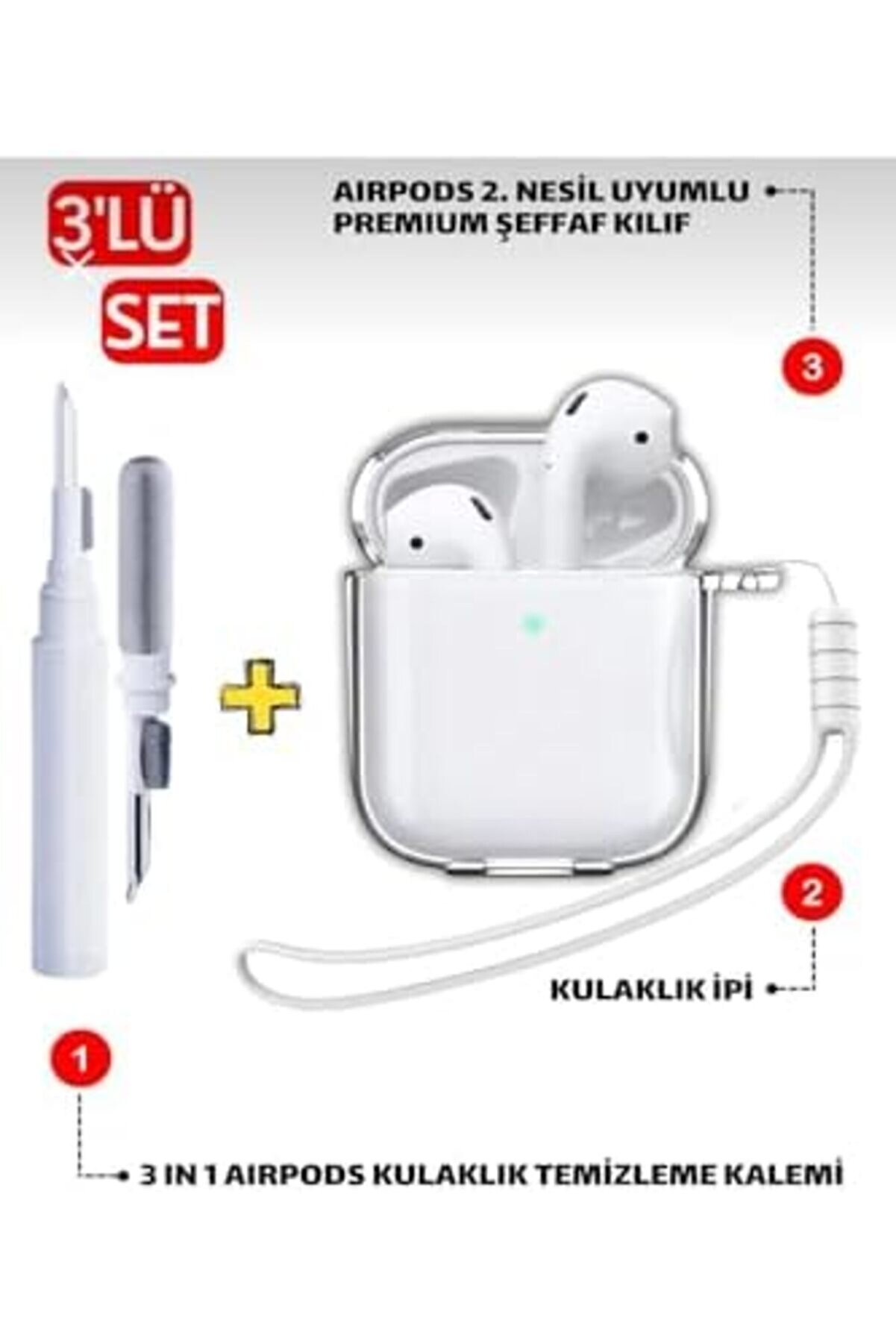 Ynsshopi̇ng 1. Nesi̇l Ve 2. Nesi̇l İle Uyumlu 3 İn 1 Temi̇zleme Aparatlı Set Kalın Si̇li̇kon Kılıf - Şeffa