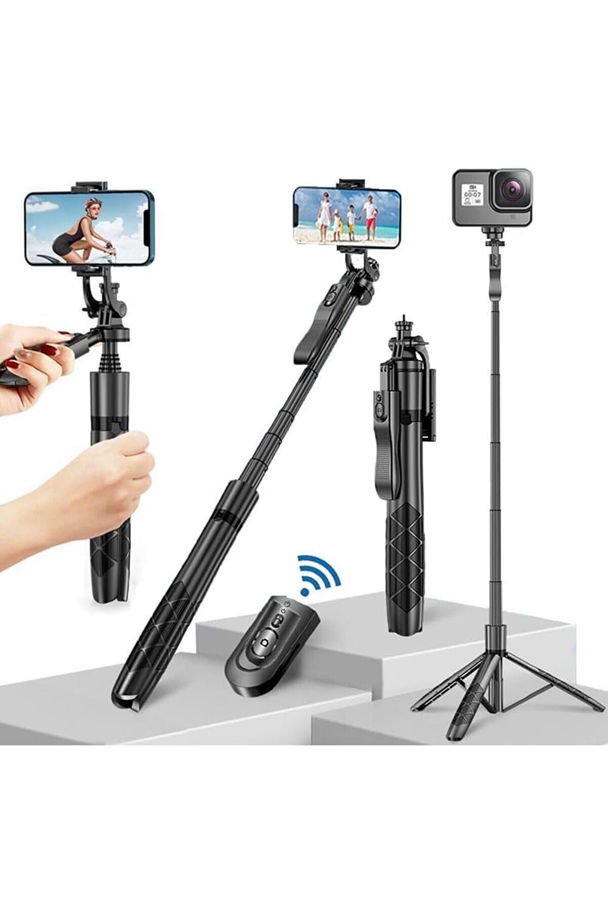 STOREMAX oskyshopc Uzaktan Kumandalı Selfie Çubuğu – 360° Döner, 150 Cm Ayarlanabilir, Hafif Taşınabilir, ve